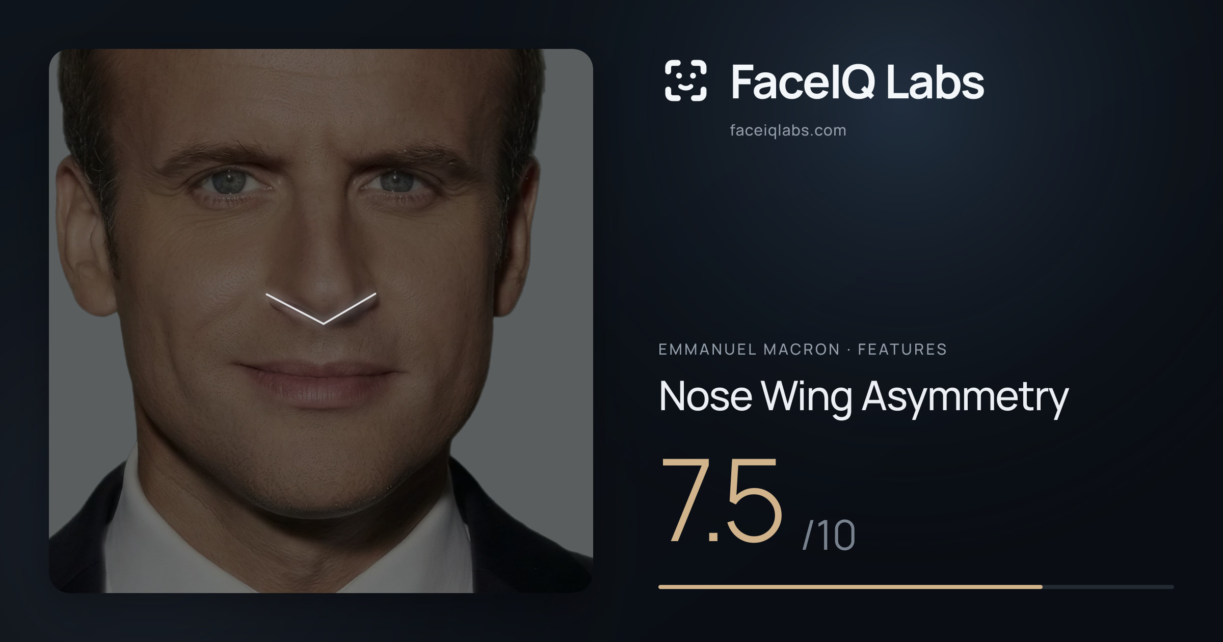 Emmanuel Macron Nose Wing Asymmetry: 7.5/10, drawn on the photo