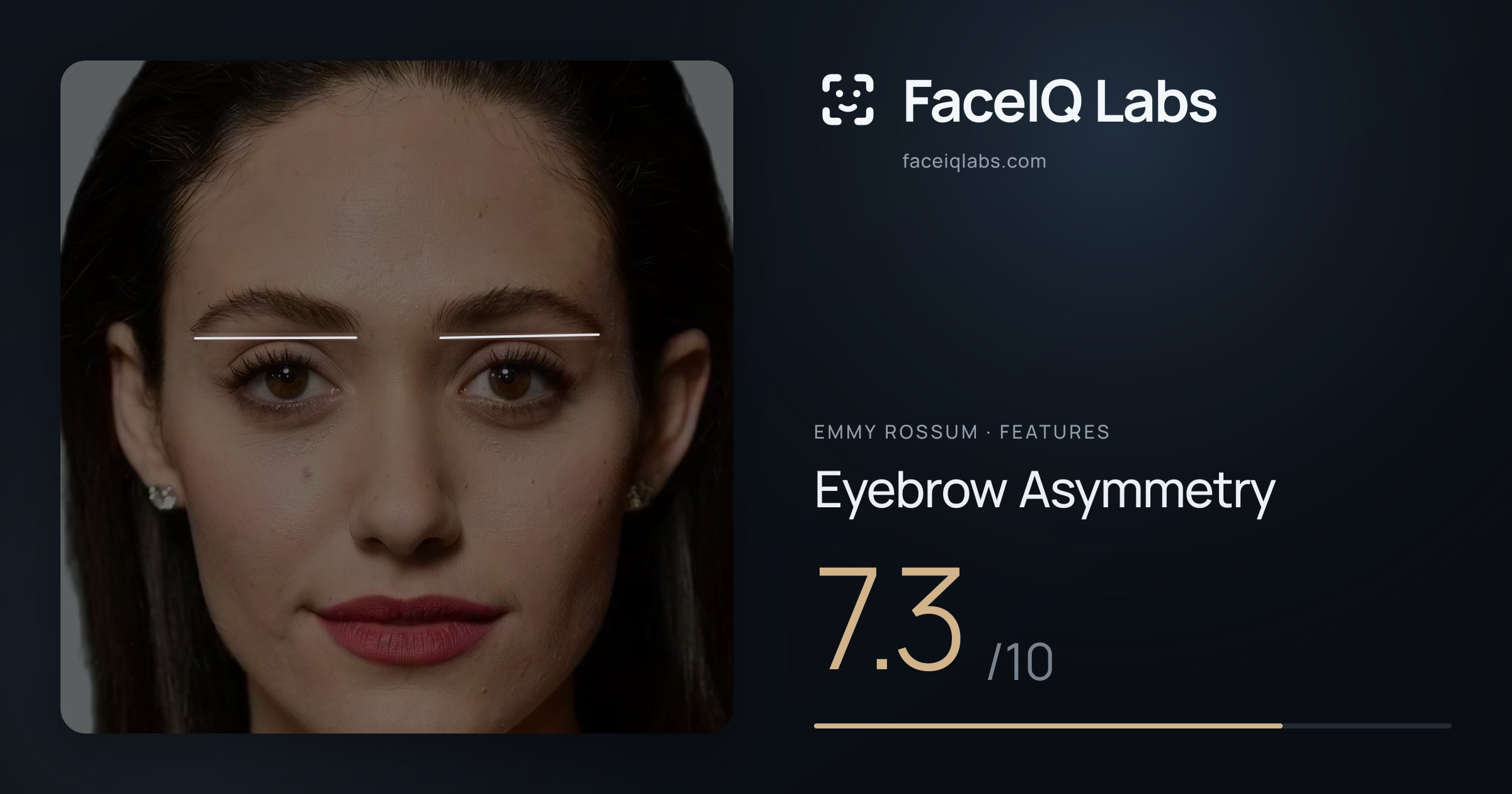 Emmy Rossum Eyebrow Asymmetry: 7.3/10, drawn on the photo