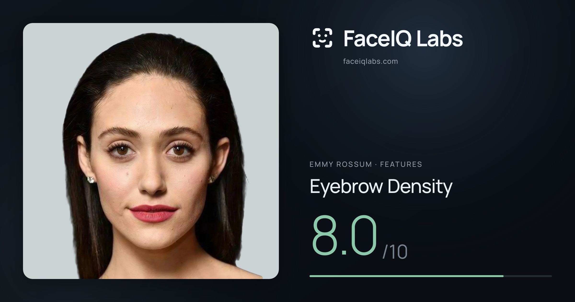 Emmy Rossum Eyebrow Density: 8.0/10, drawn on the photo