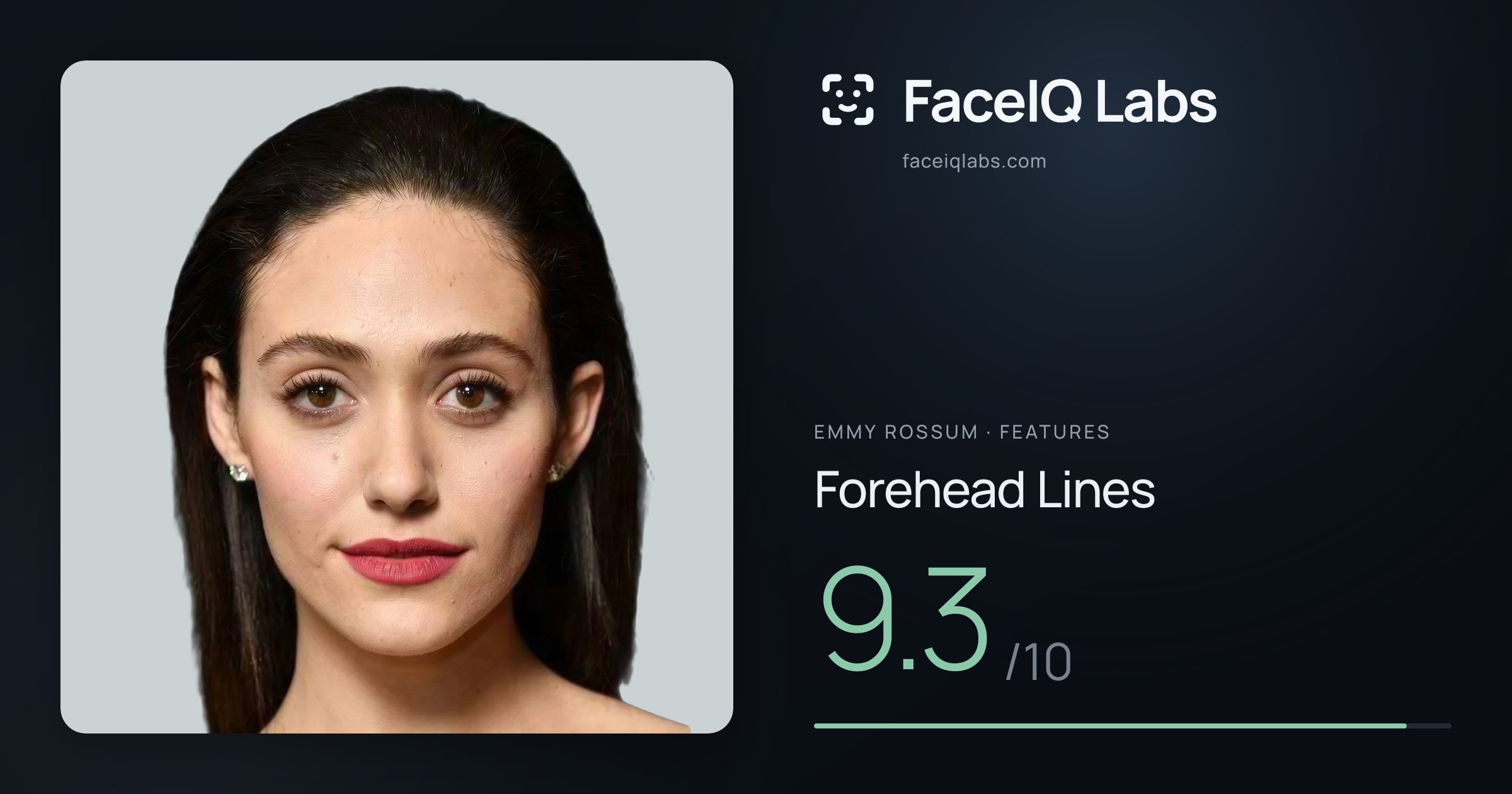 Emmy Rossum Forehead Lines: 9.3/10, drawn on the photo