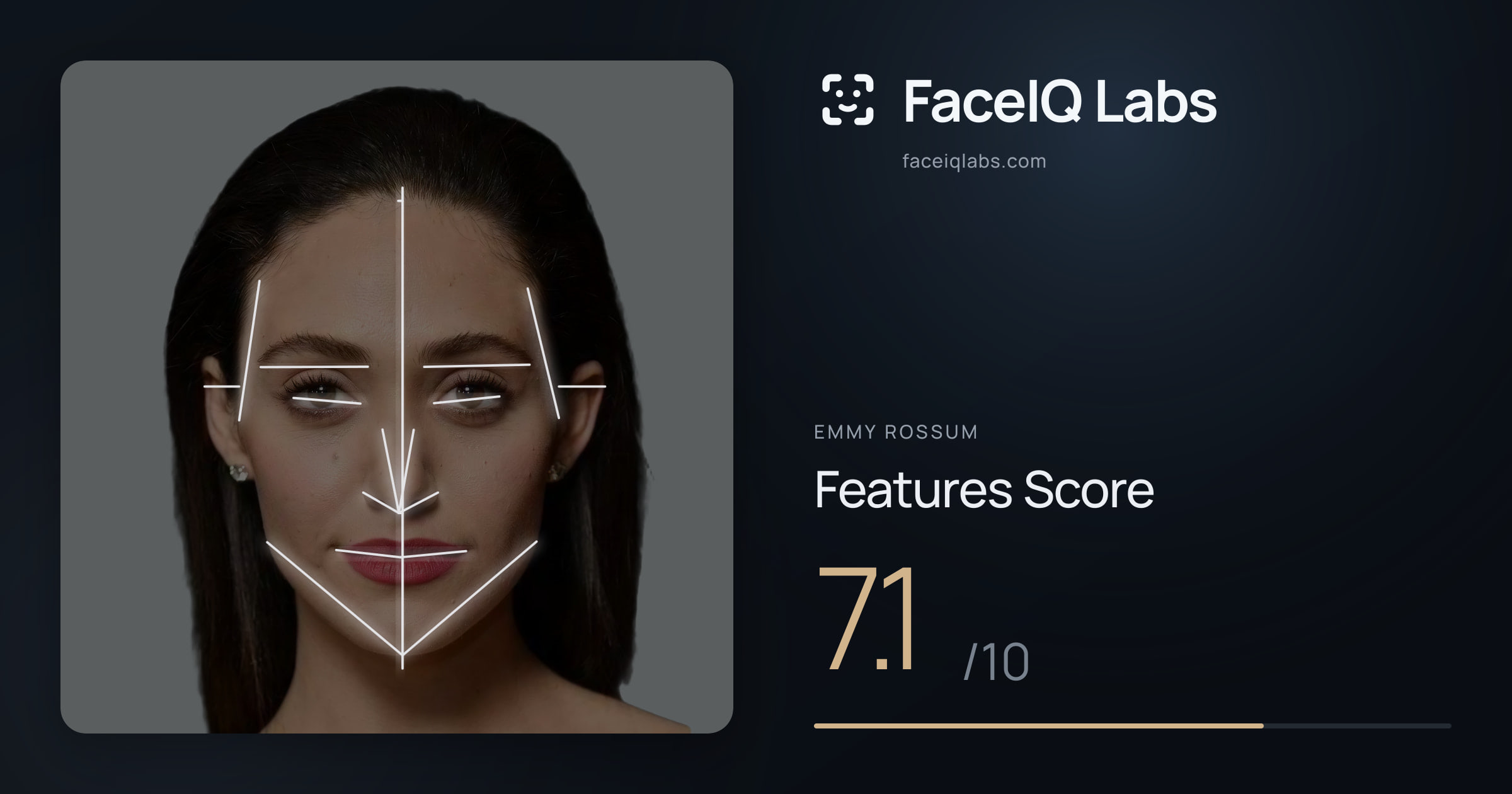 Emmy Rossum Features: 7.1/10, with each assessment drawn on the photo
