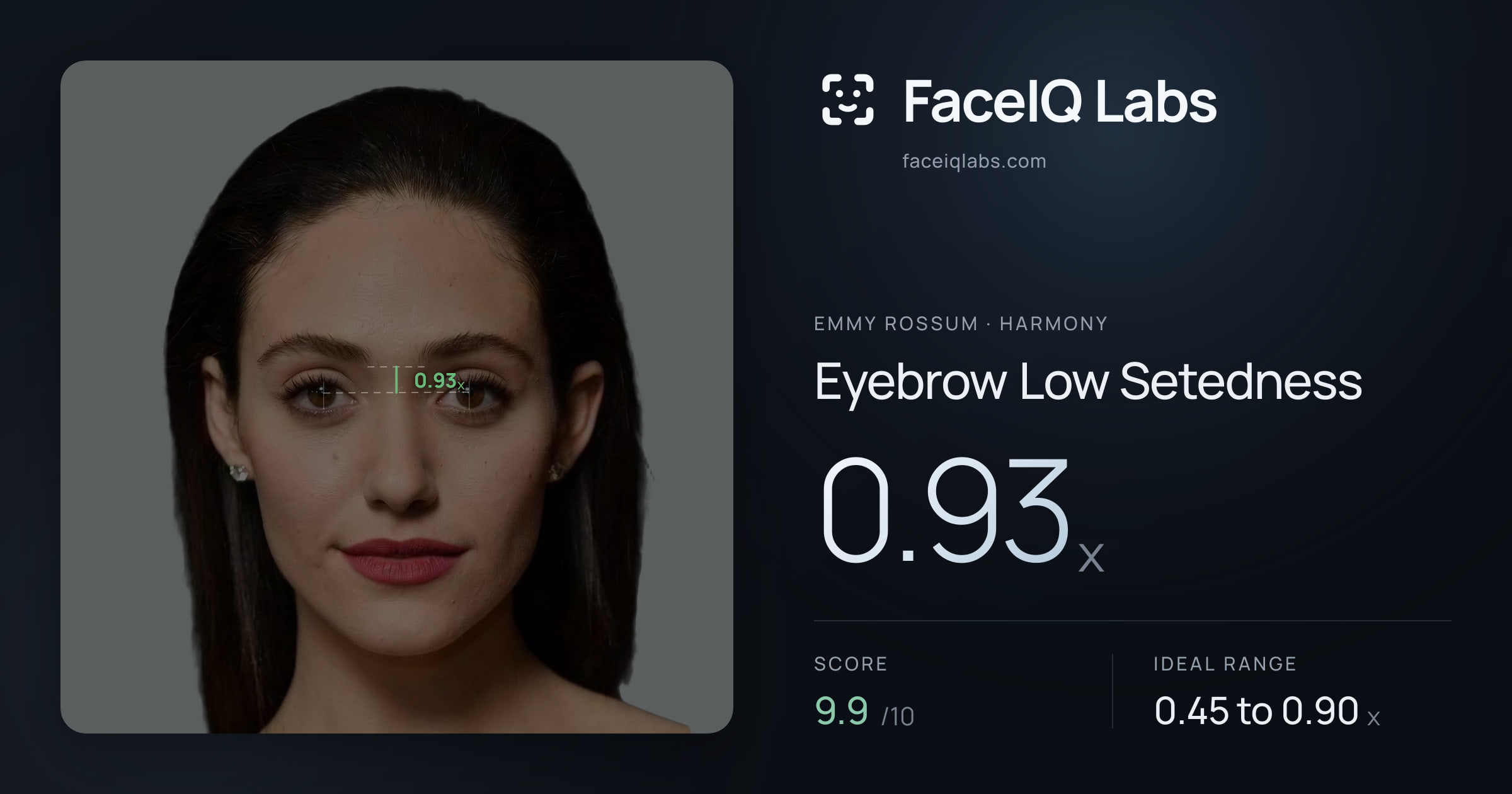 Emmy Rossum Eyebrow Low Setedness: 0.93x, drawn on the photo