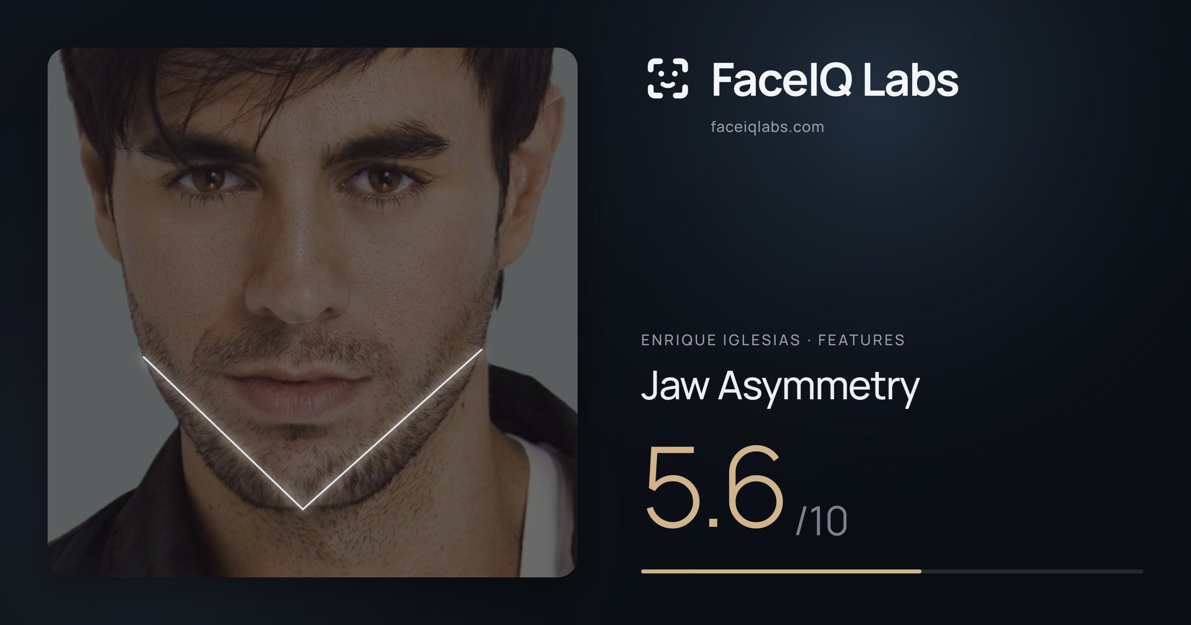 Enrique Iglesias Jaw Asymmetry: 5.6/10, drawn on the photo