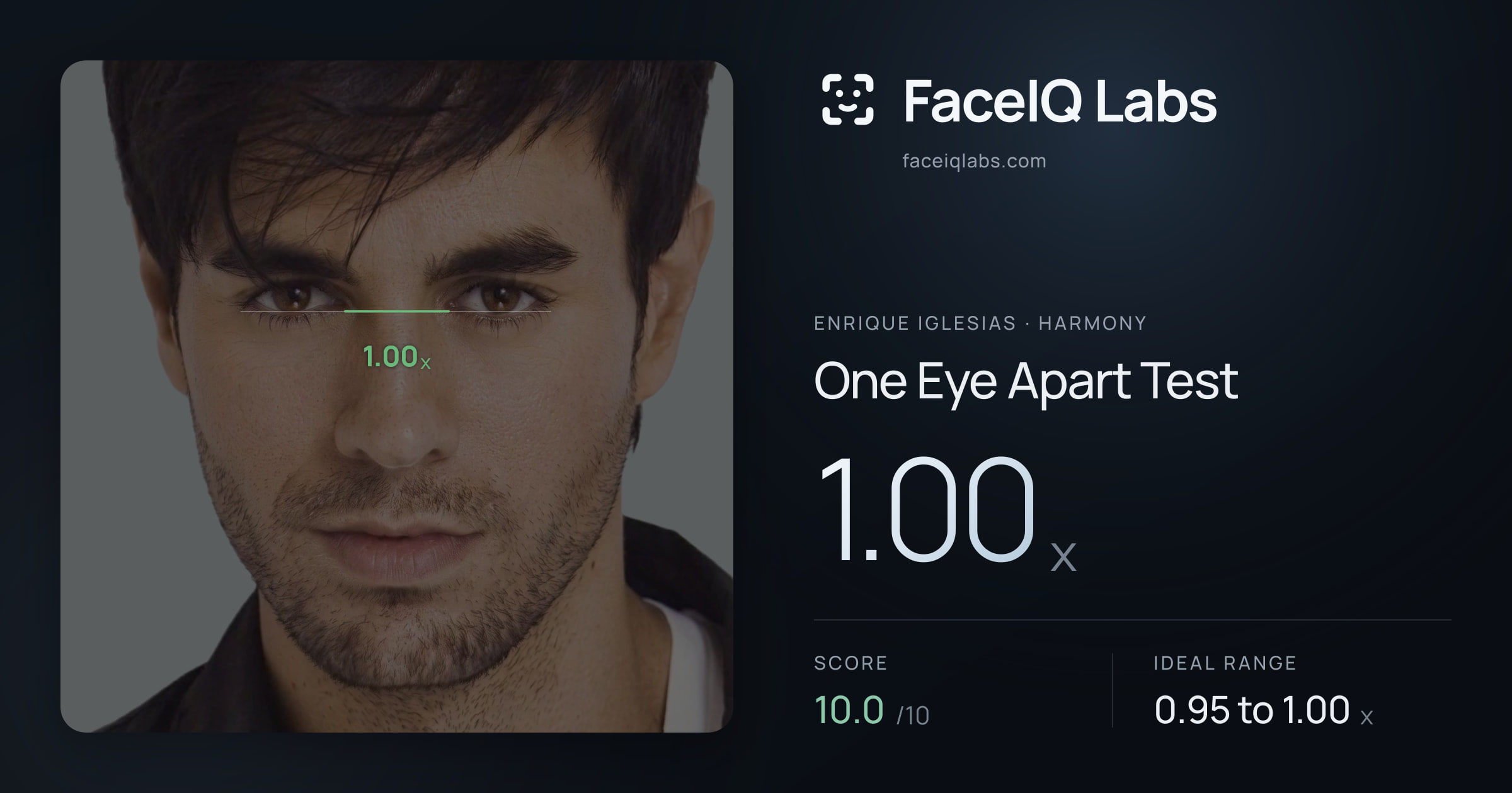 Enrique Iglesias One Eye Apart Test: 1.00x, drawn on the photo