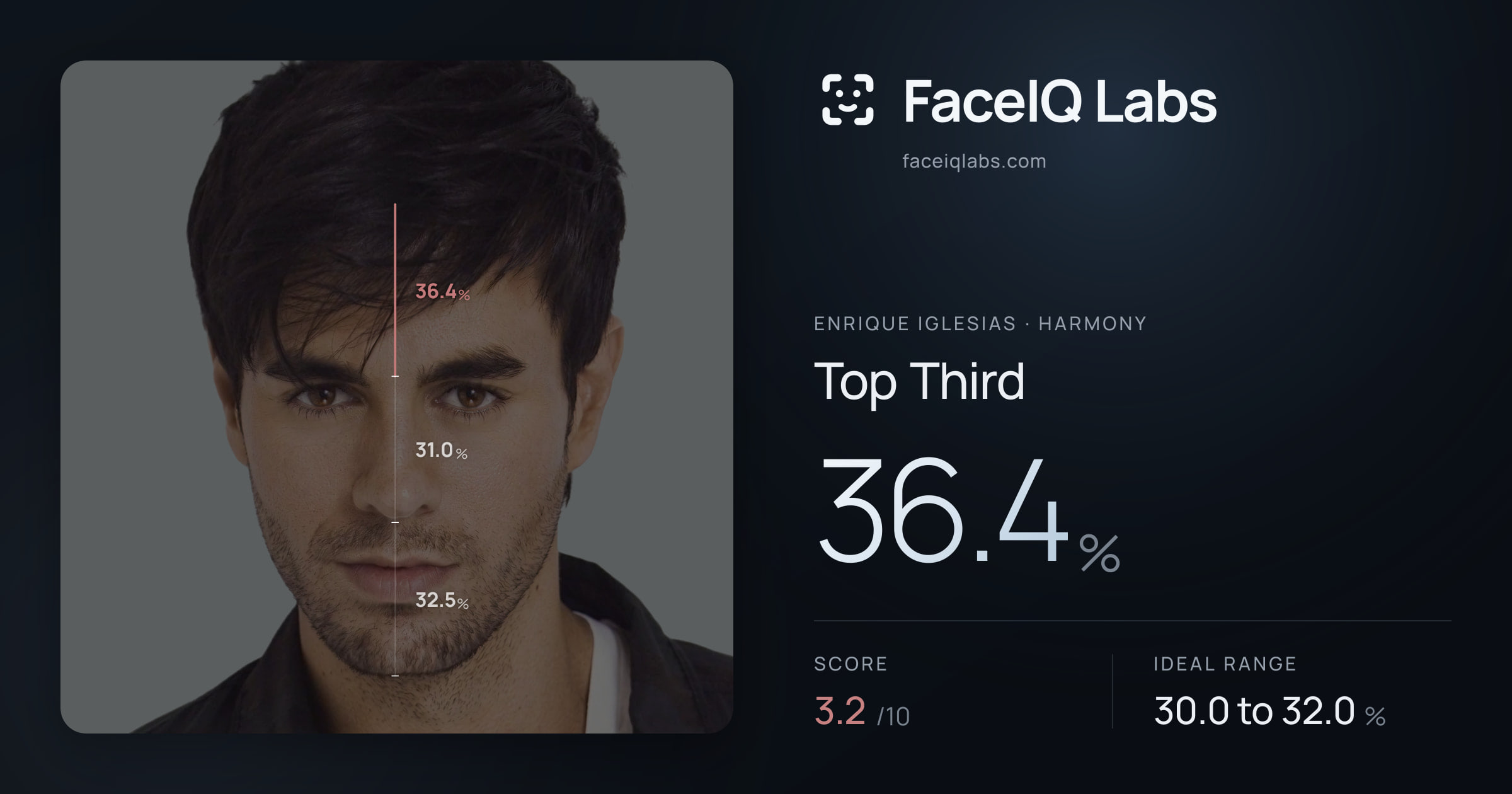 Enrique Iglesias Top Third: 36.4%, drawn on the photo