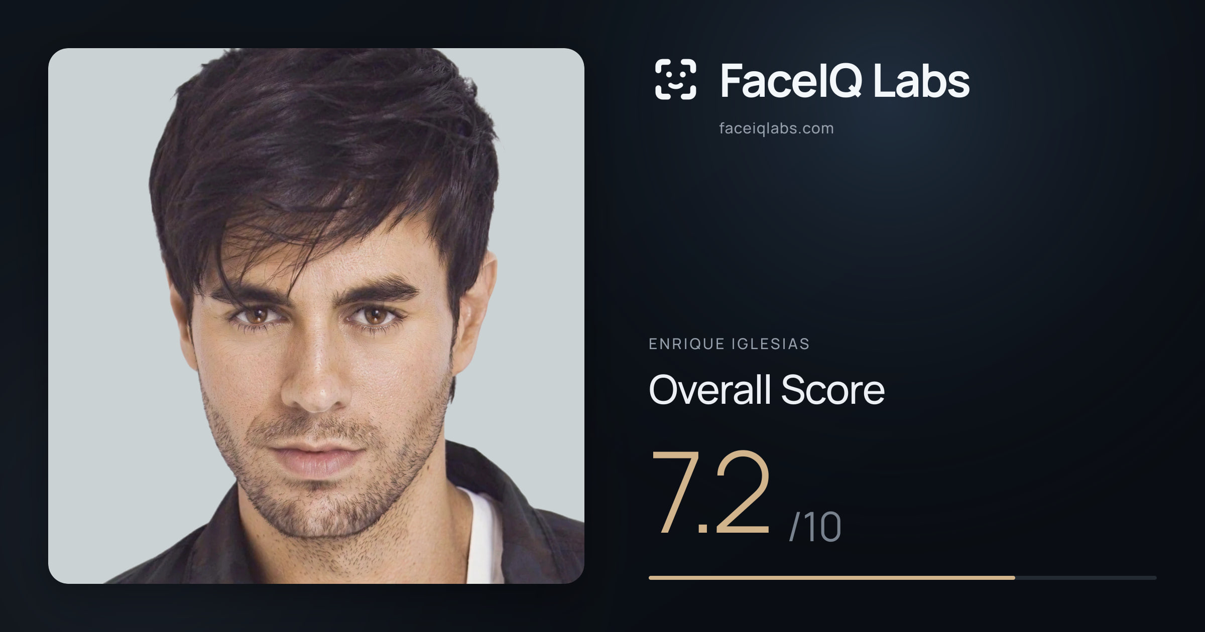 Enrique Iglesias face rating: 7.2/10, with each section's score