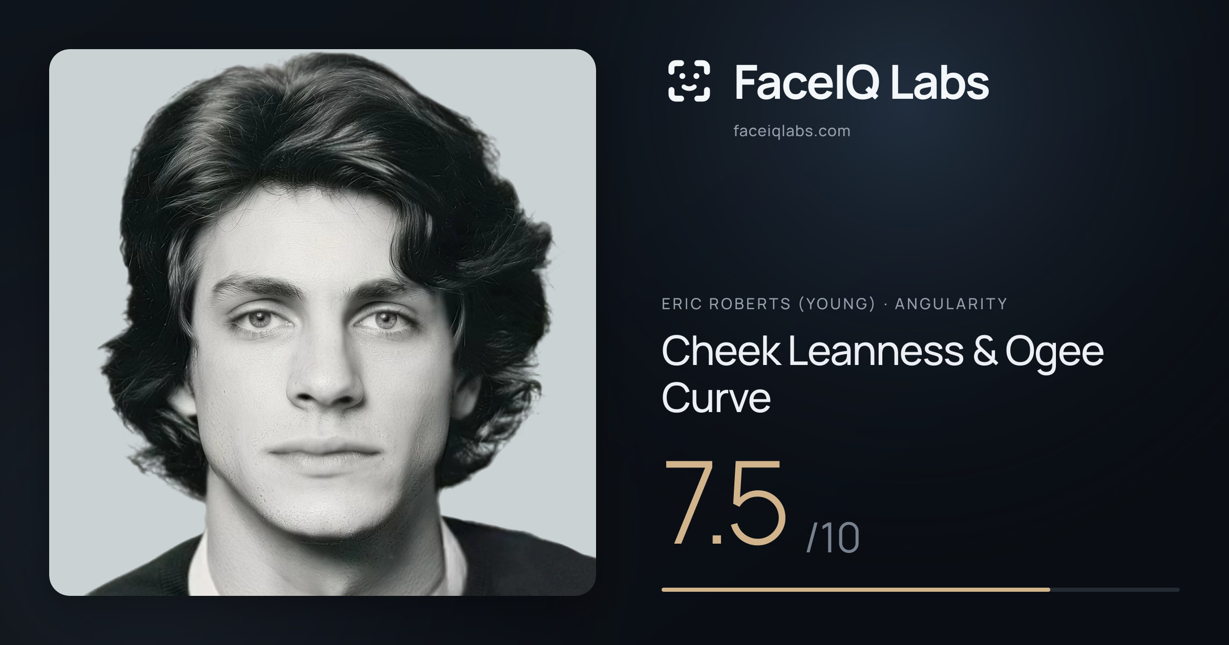 Eric Roberts (Young) Cheek Leanness & Ogee Curve: 7.5/10, drawn on the photo