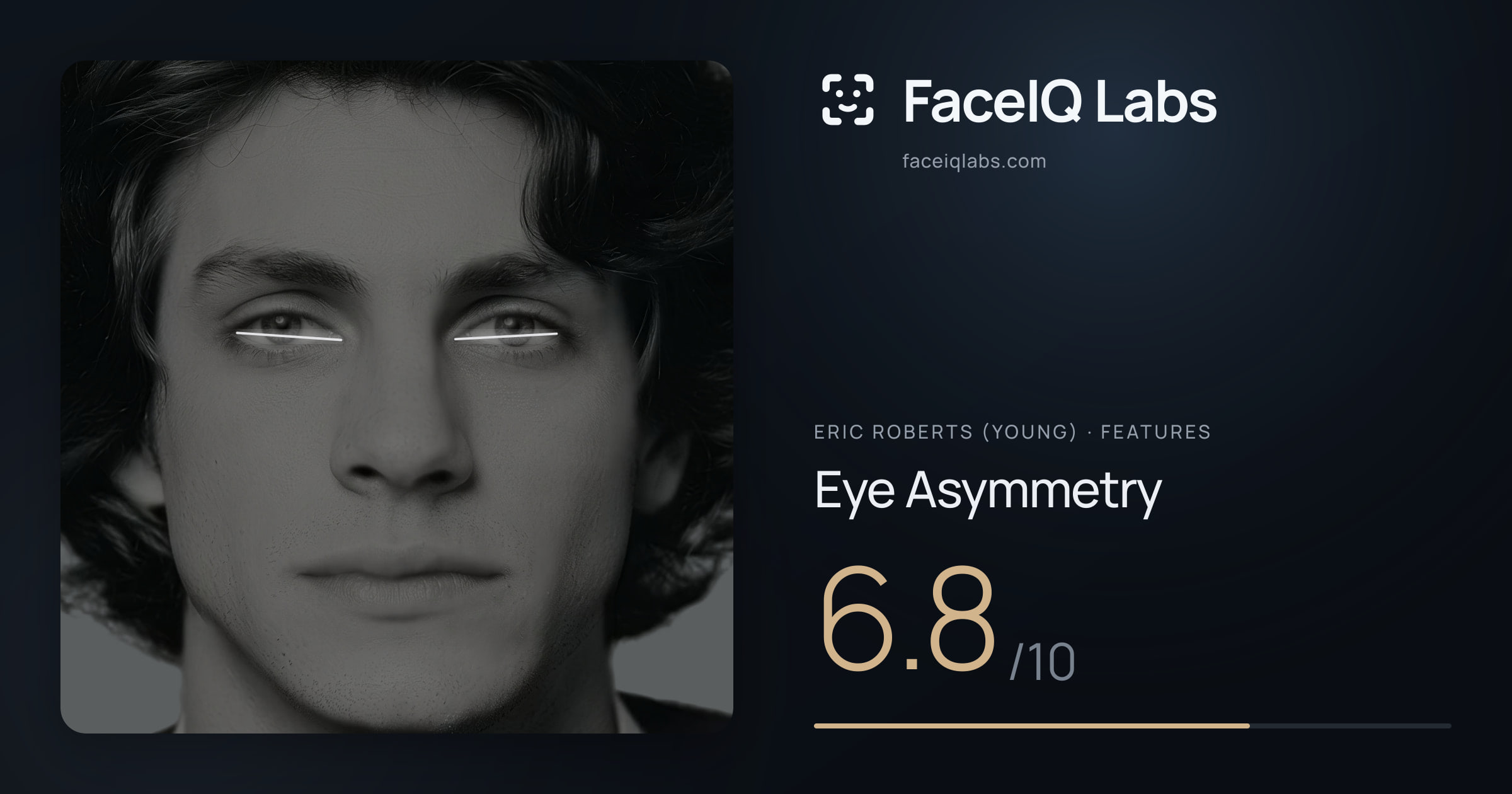 Eric Roberts (Young) Eye Asymmetry: 6.8/10, drawn on the photo