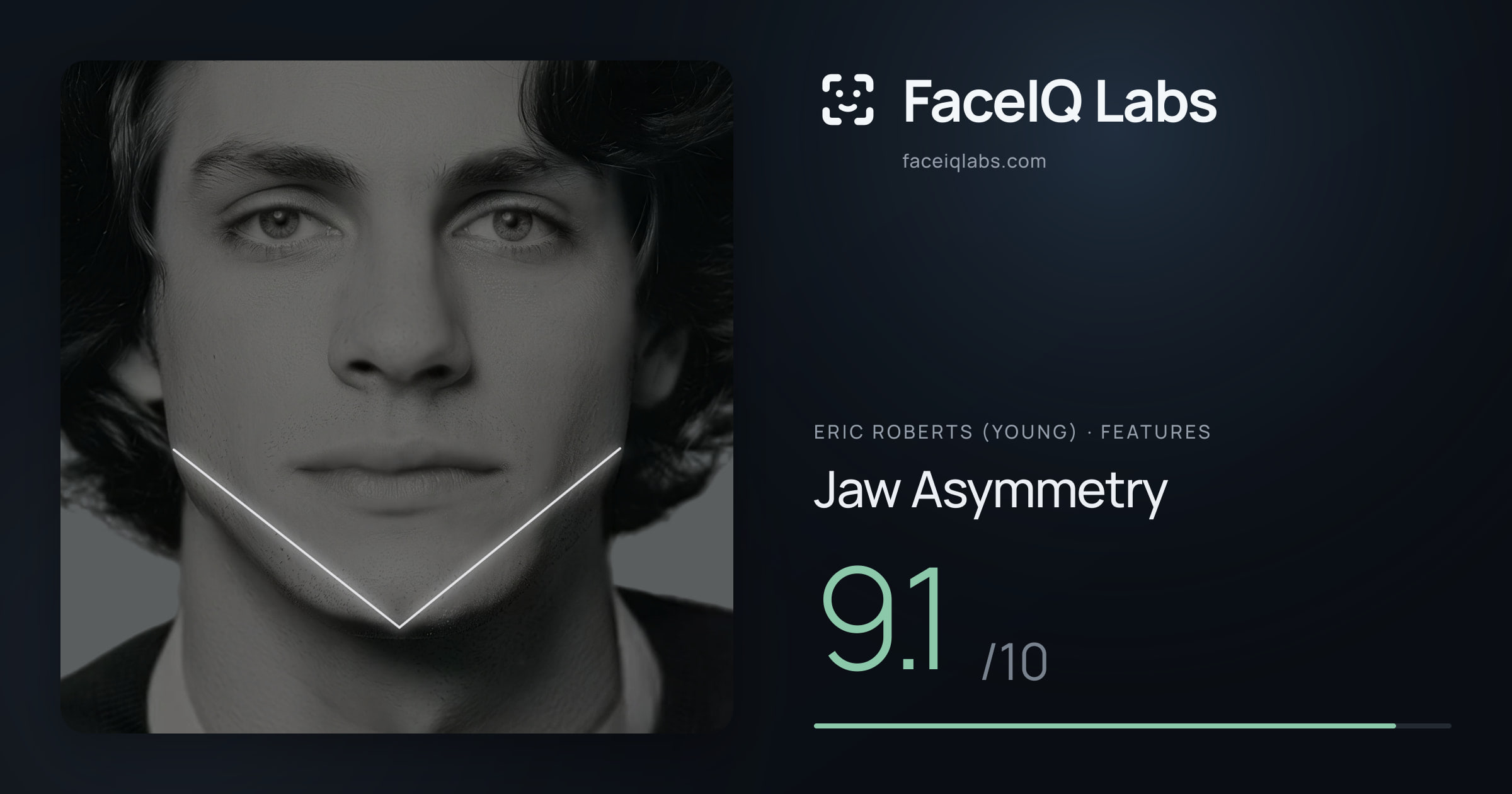 Eric Roberts (Young) Jaw Asymmetry: 9.1/10, drawn on the photo