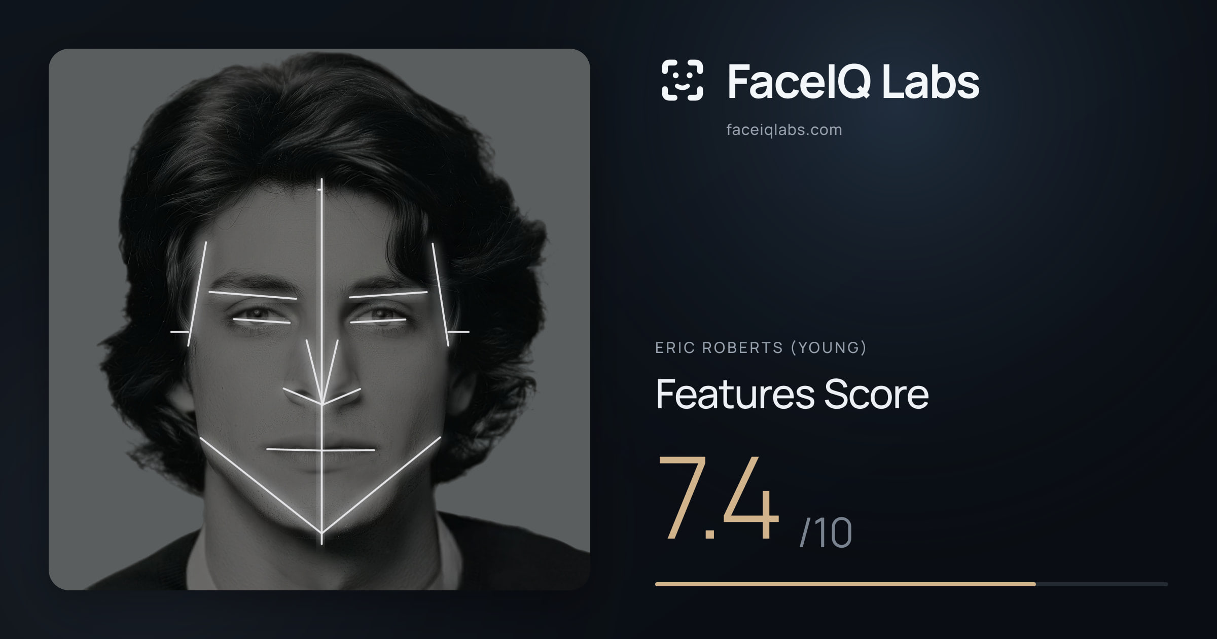 Eric Roberts (Young) Features: 7.4/10, with each assessment drawn on the photo