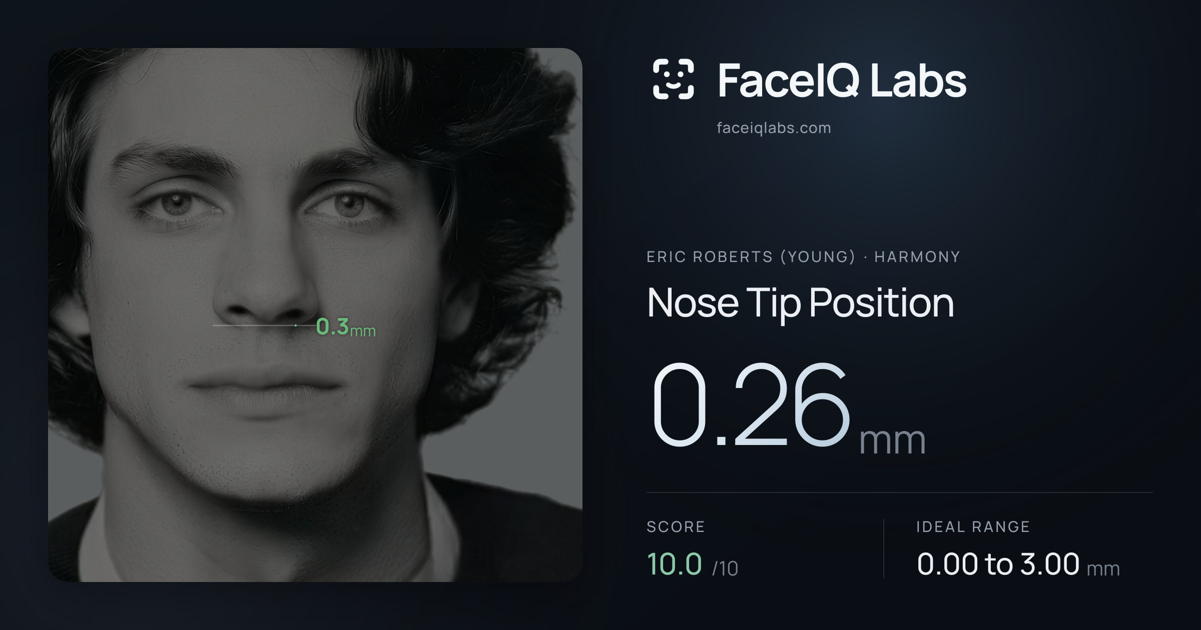 Eric Roberts (Young) Nose Tip Position: 0.26mm, drawn on the photo