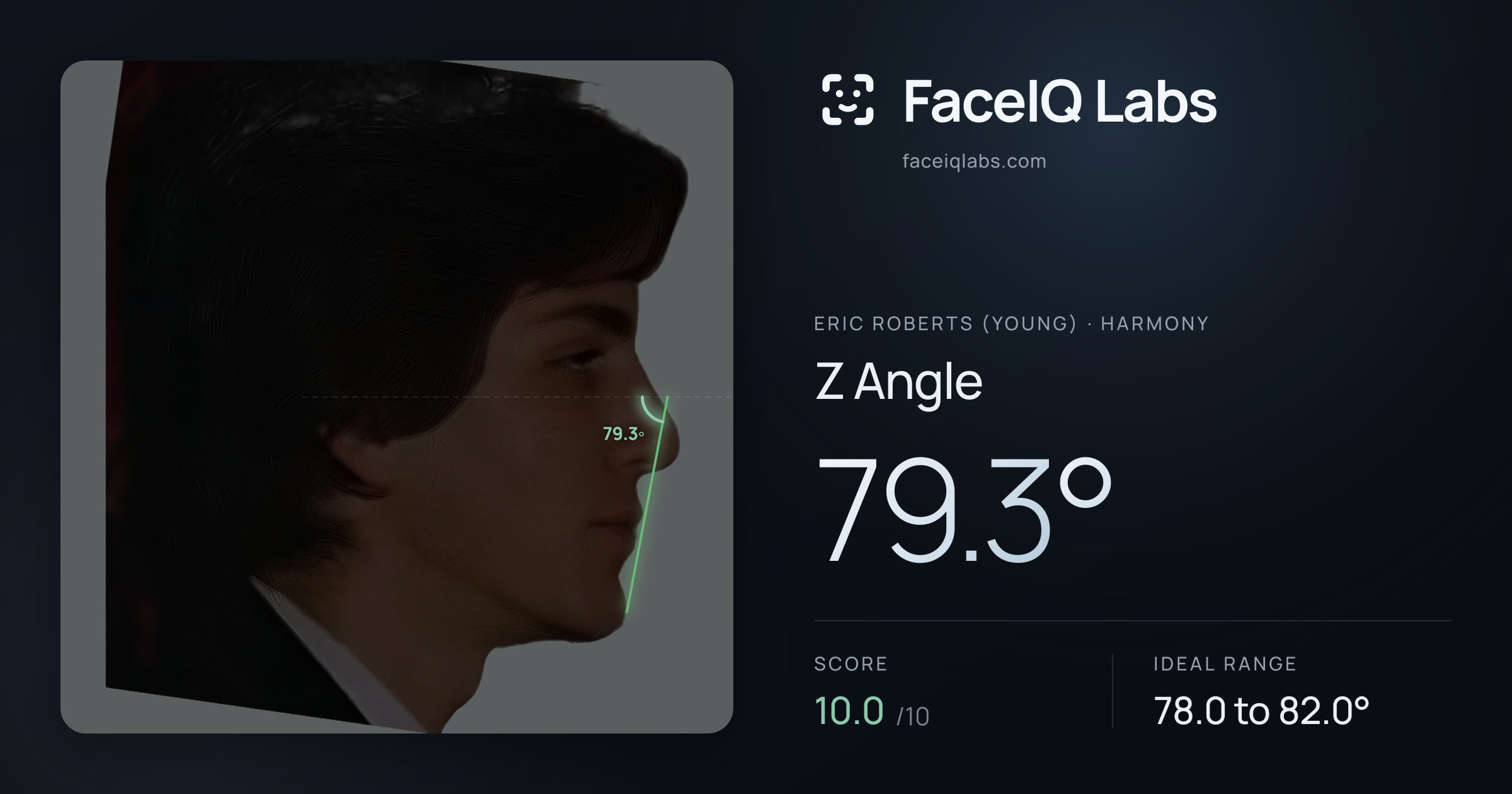 Eric Roberts (Young) Z Angle: 79.3°, drawn on the photo