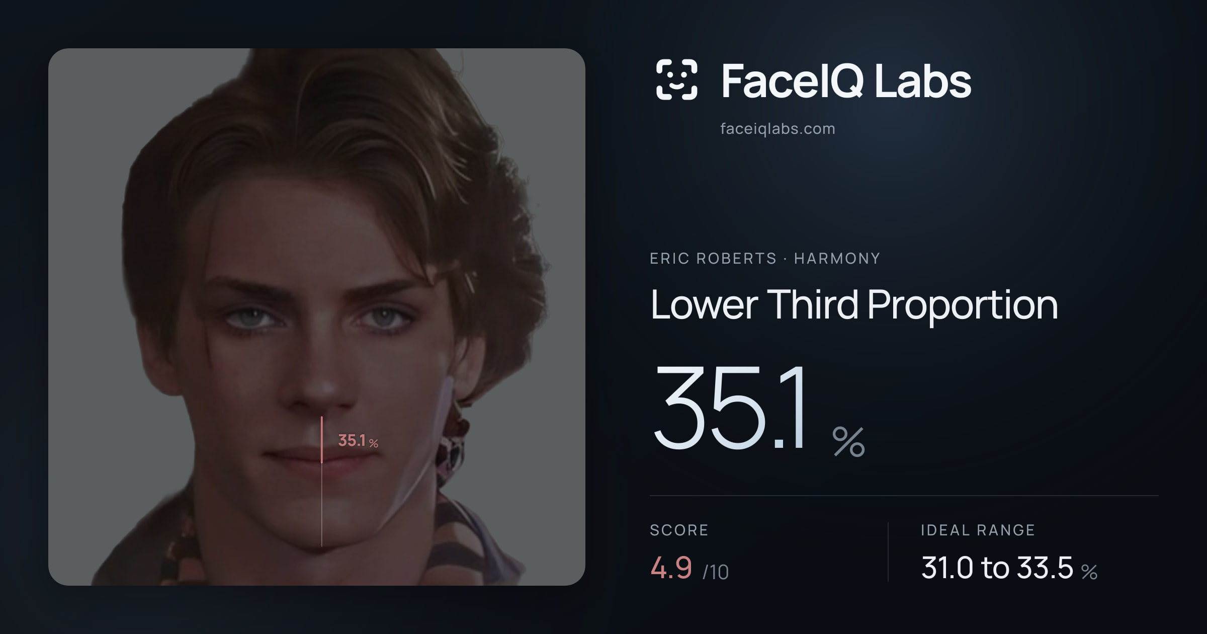 Eric Roberts Lower Third Proportion: 35.1%, drawn on the photo