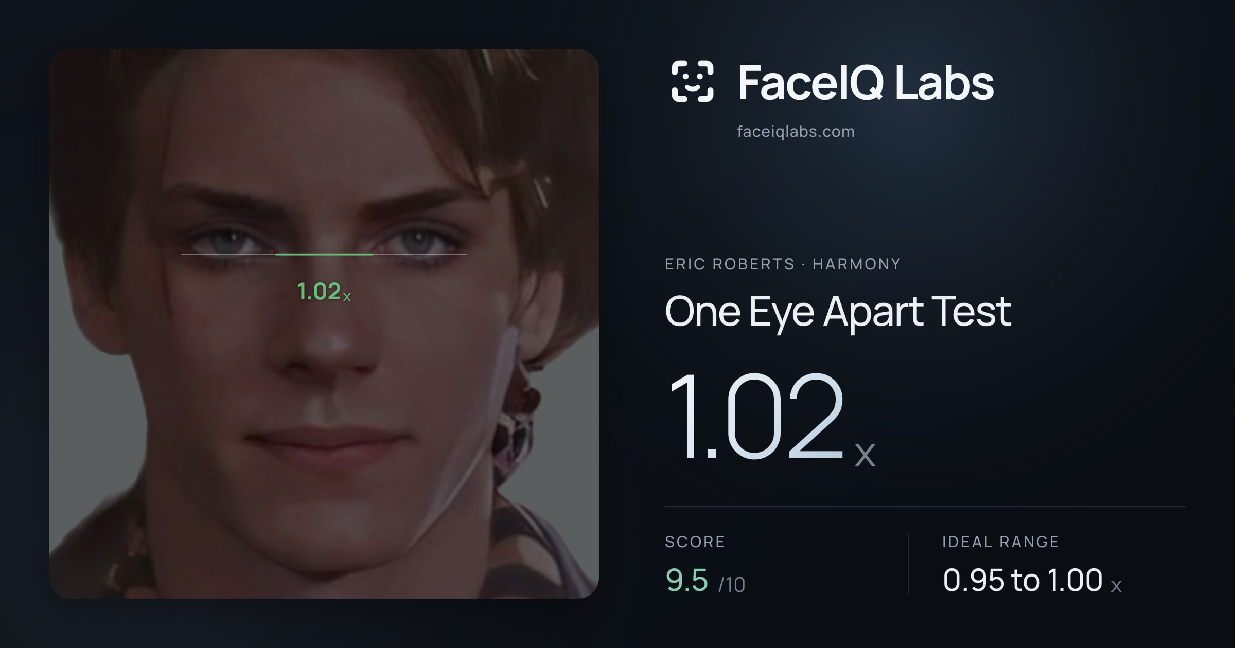 Eric Roberts One Eye Apart Test: 1.02x, drawn on the photo