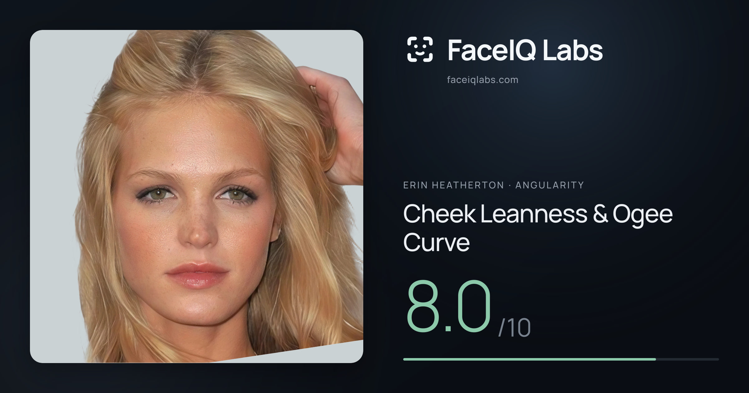 Erin Heatherton Cheek Leanness & Ogee Curve: 8.0/10, drawn on the photo