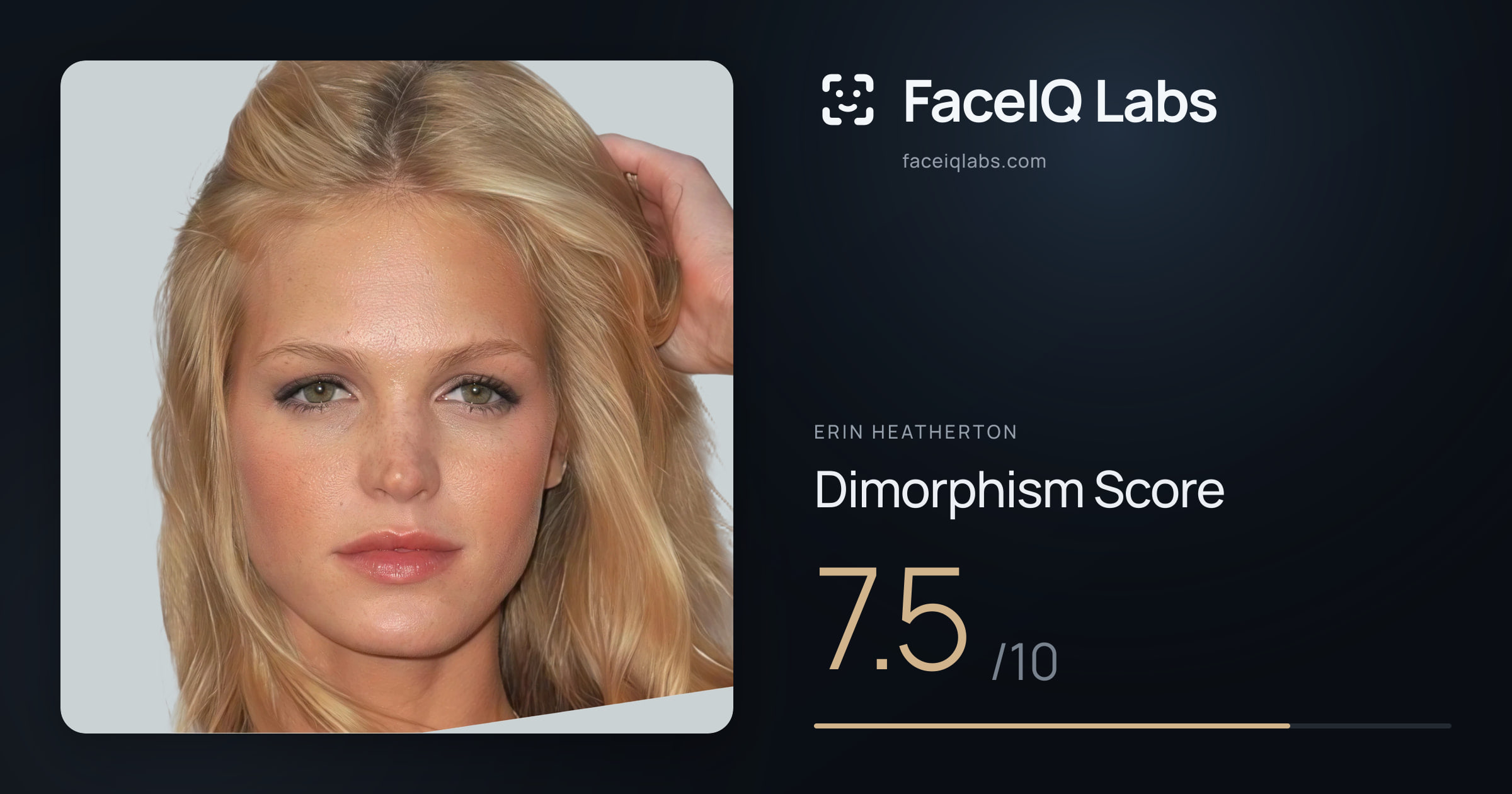 Erin Heatherton Dimorphism: 7.5/10, with each assessment drawn on the photo