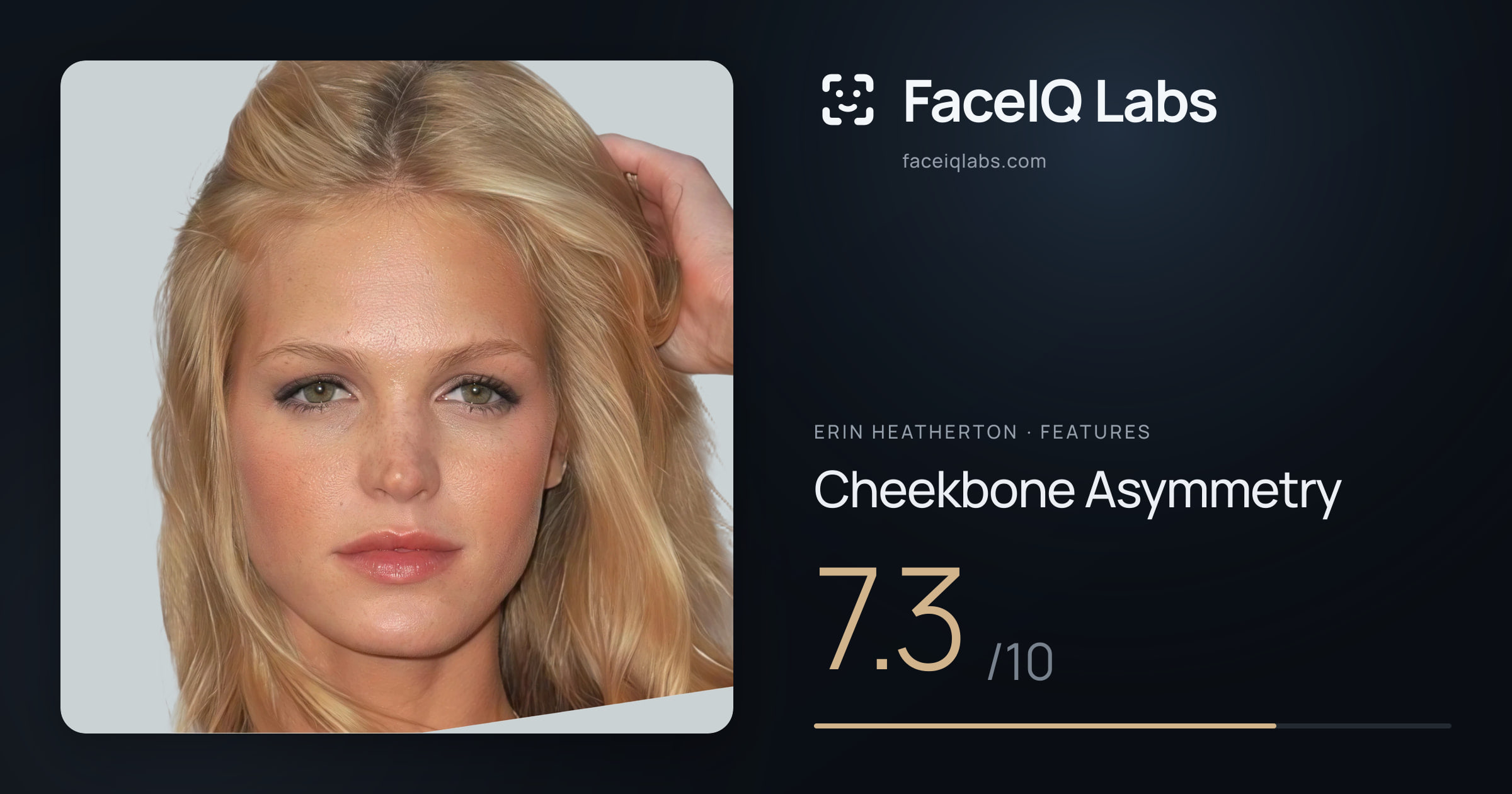 Erin Heatherton Cheekbone Asymmetry: 7.3/10, drawn on the photo