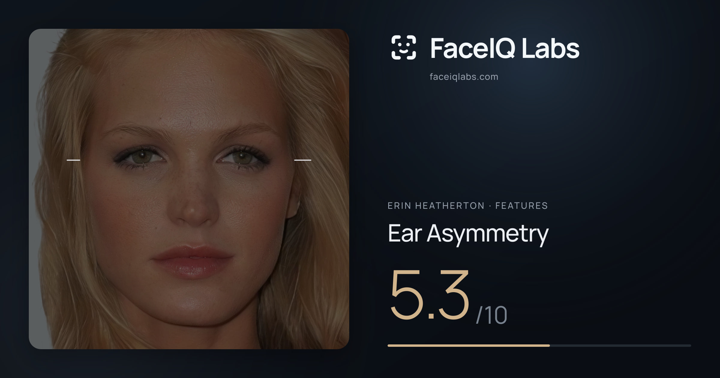 Erin Heatherton Ear Asymmetry: 5.3/10, drawn on the photo