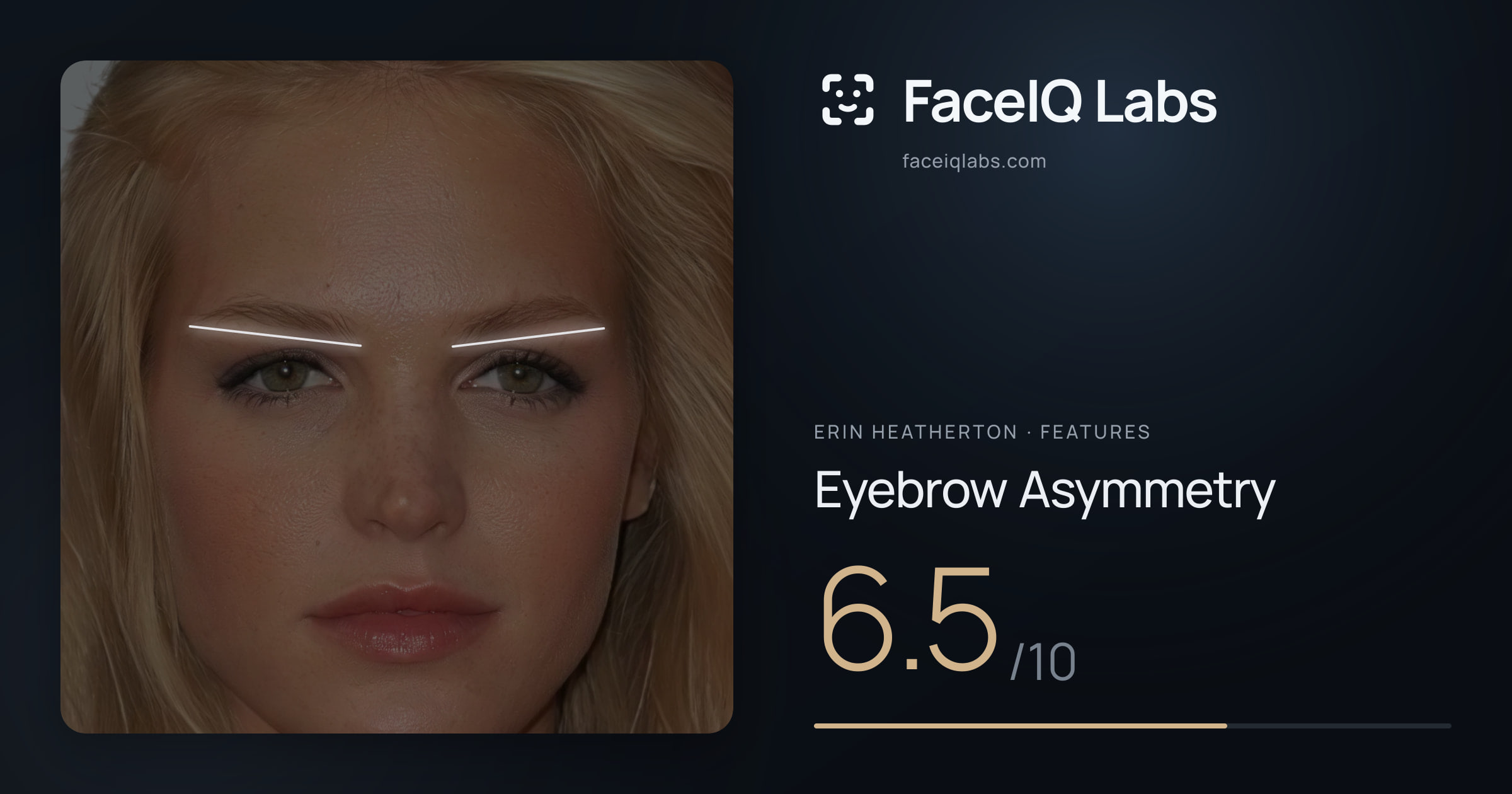 Erin Heatherton Eyebrow Asymmetry: 6.5/10, drawn on the photo
