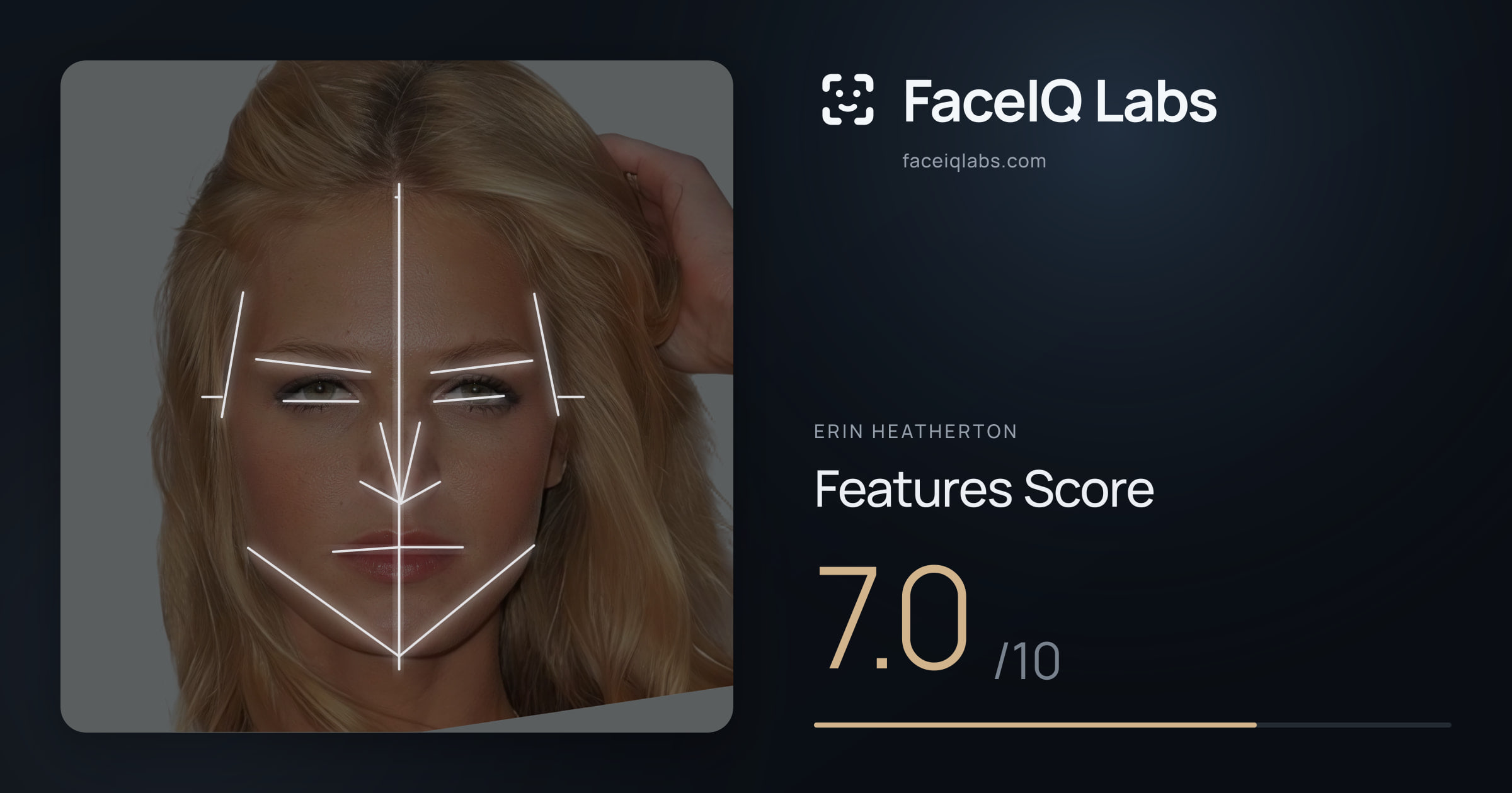 Erin Heatherton Features: 7.0/10, with each assessment drawn on the photo