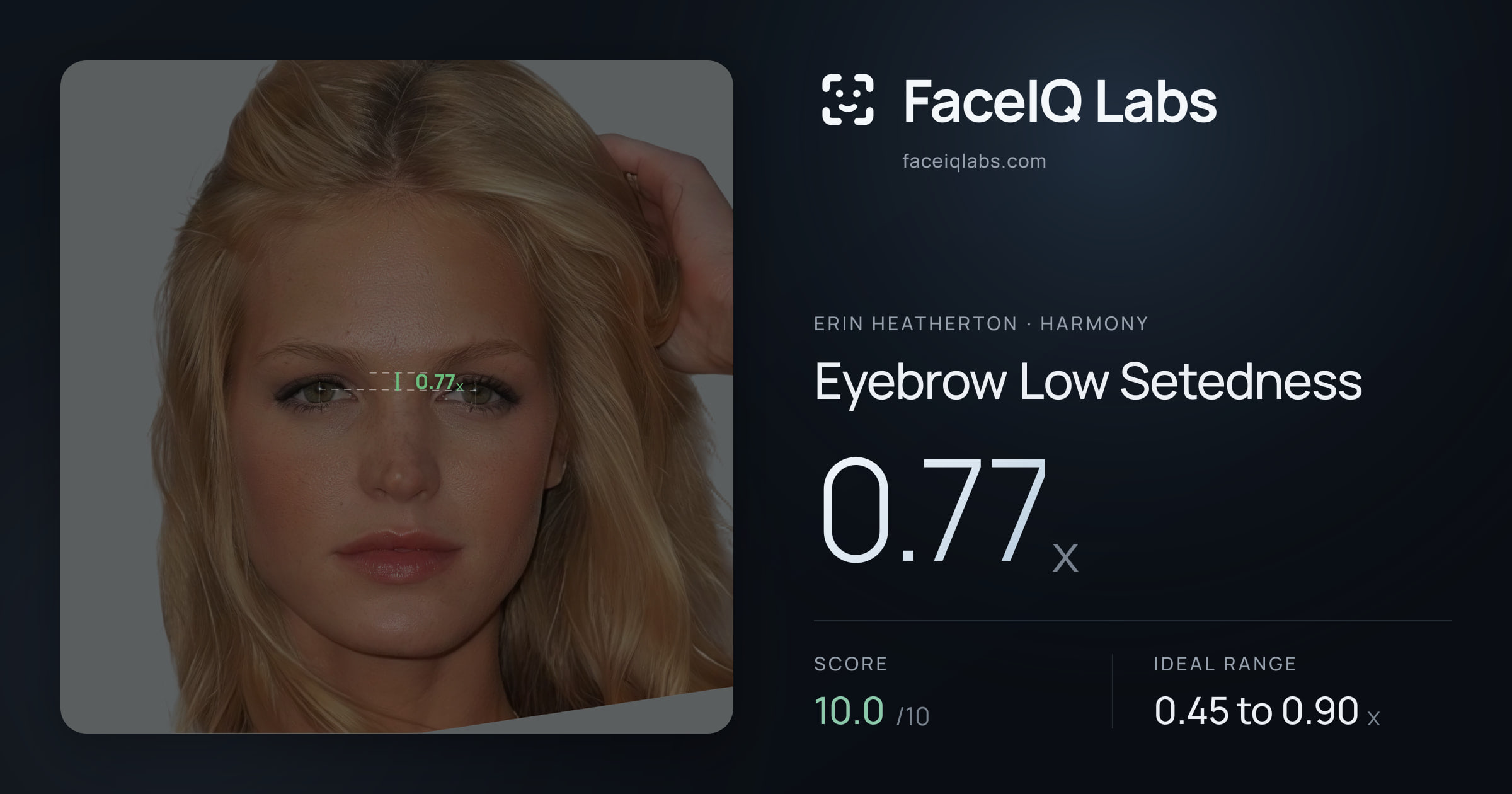 Erin Heatherton Eyebrow Low Setedness: 0.77x, drawn on the photo