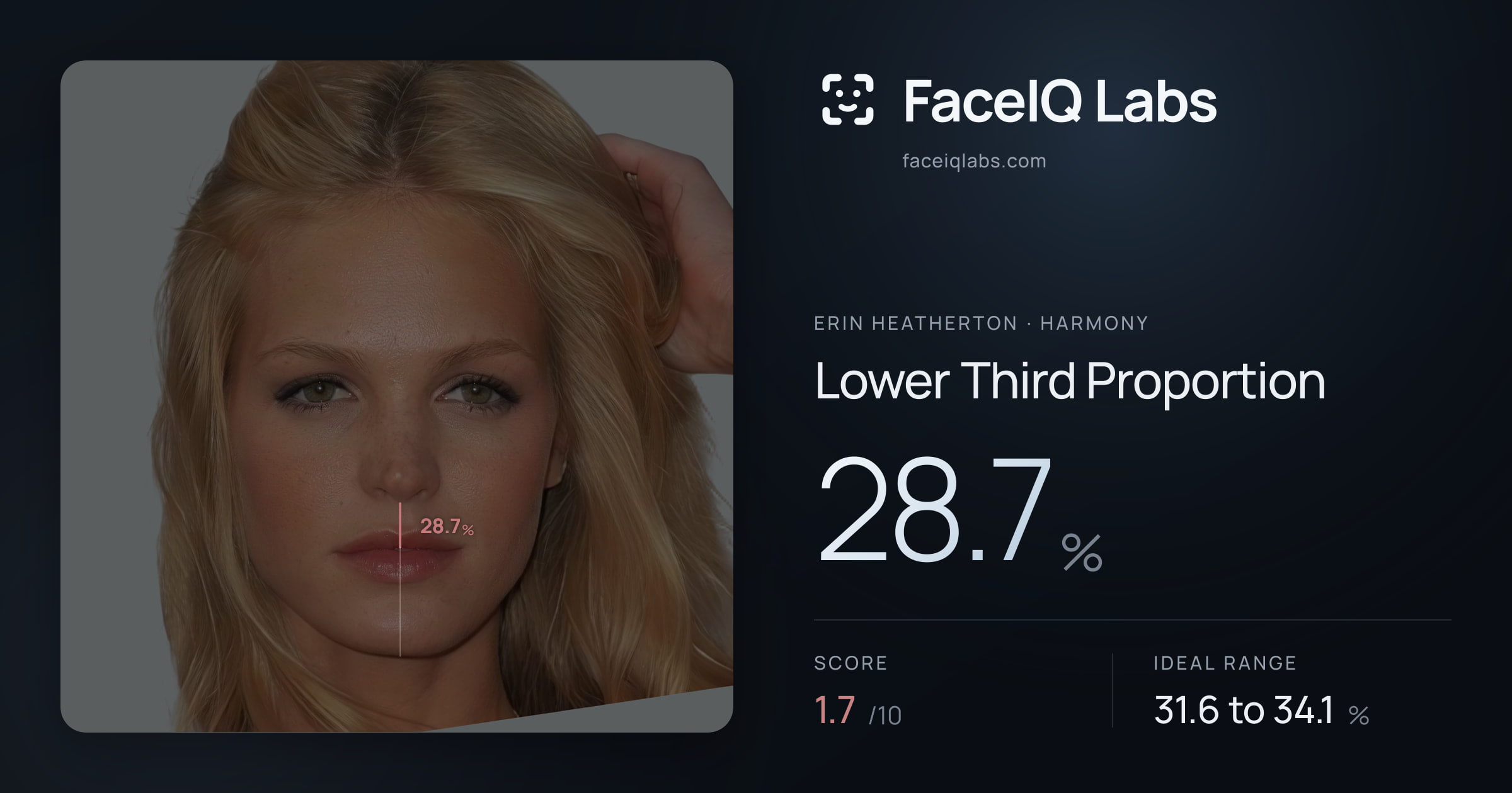 Erin Heatherton Lower Third Proportion: 28.7%, drawn on the photo