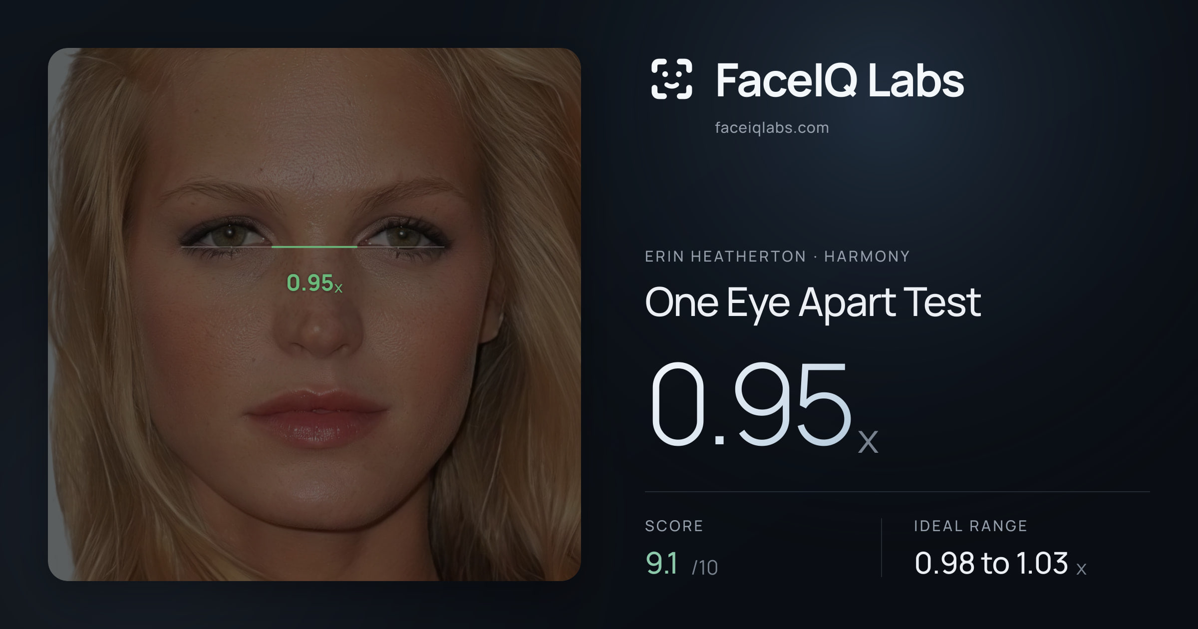 Erin Heatherton One Eye Apart Test: 0.95x, drawn on the photo