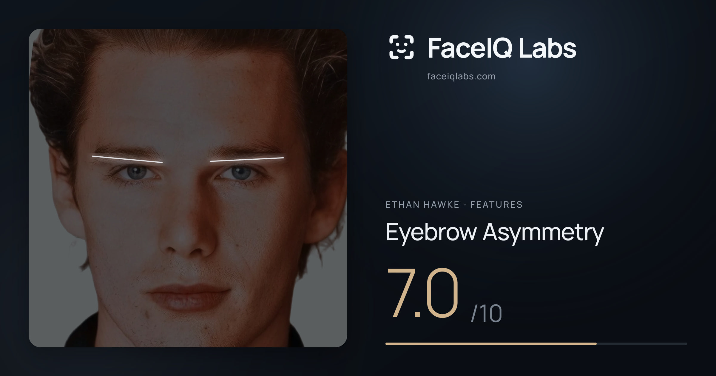 Ethan Hawke Eyebrow Asymmetry: 7.0/10, drawn on the photo