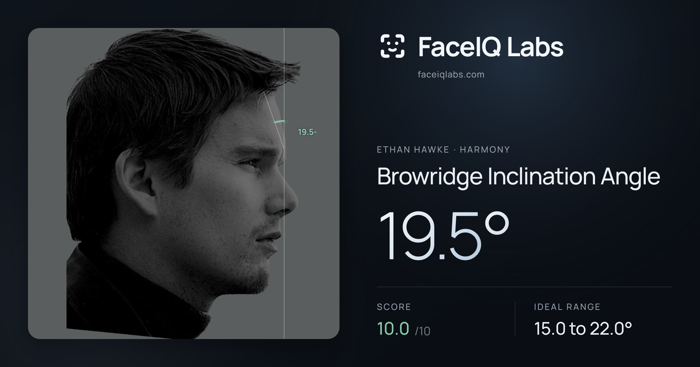 Ethan Hawke Browridge Inclination Angle: 19.5°, drawn on the photo