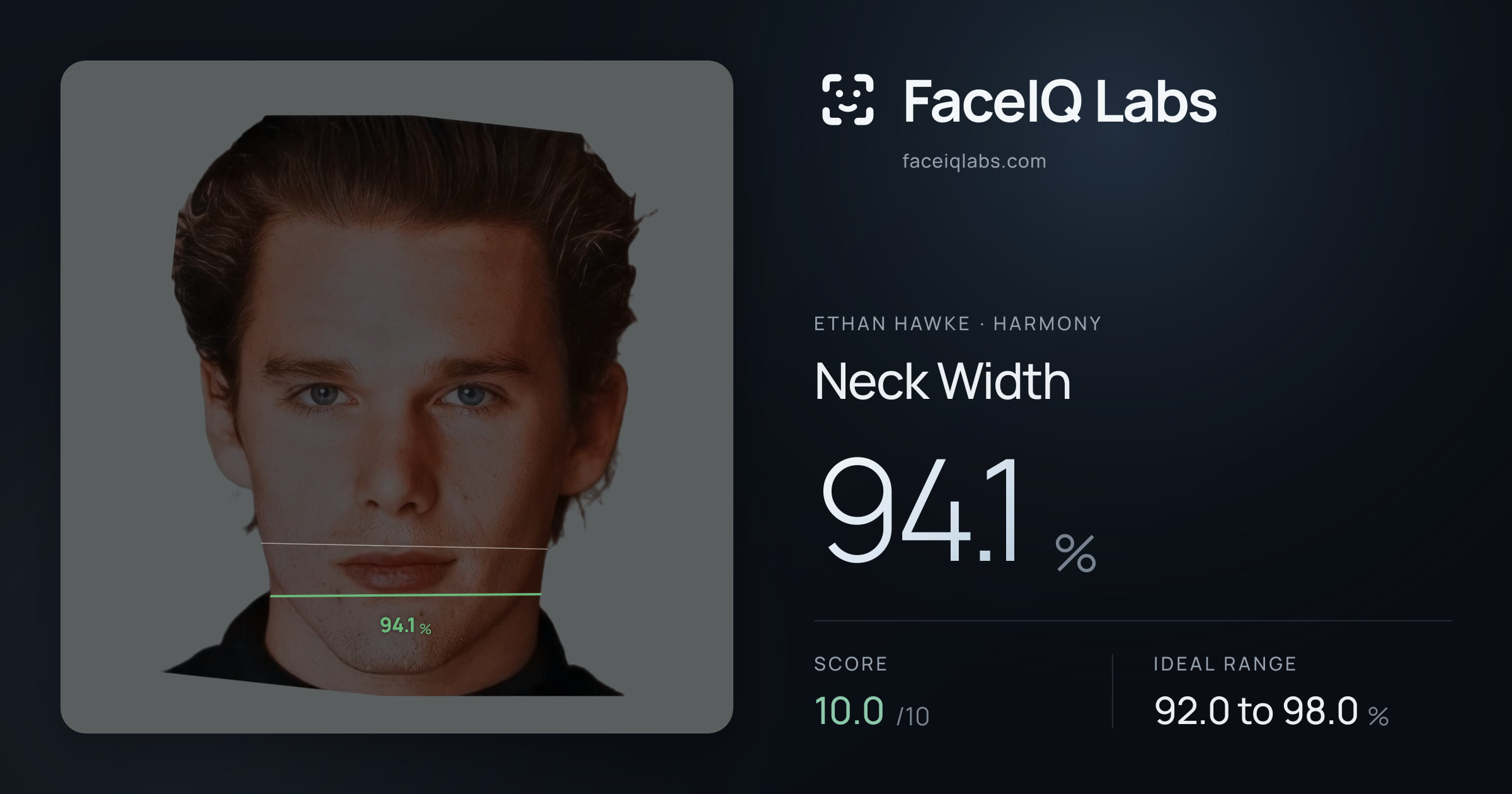 Ethan Hawke Neck Width: 94.1%, drawn on the photo