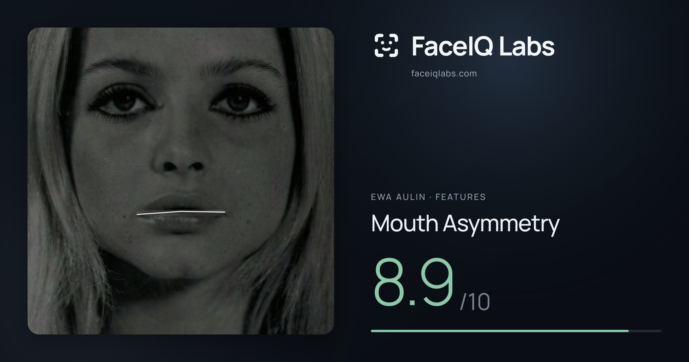 Ewa Aulin Mouth Asymmetry: 8.9/10, drawn on the photo