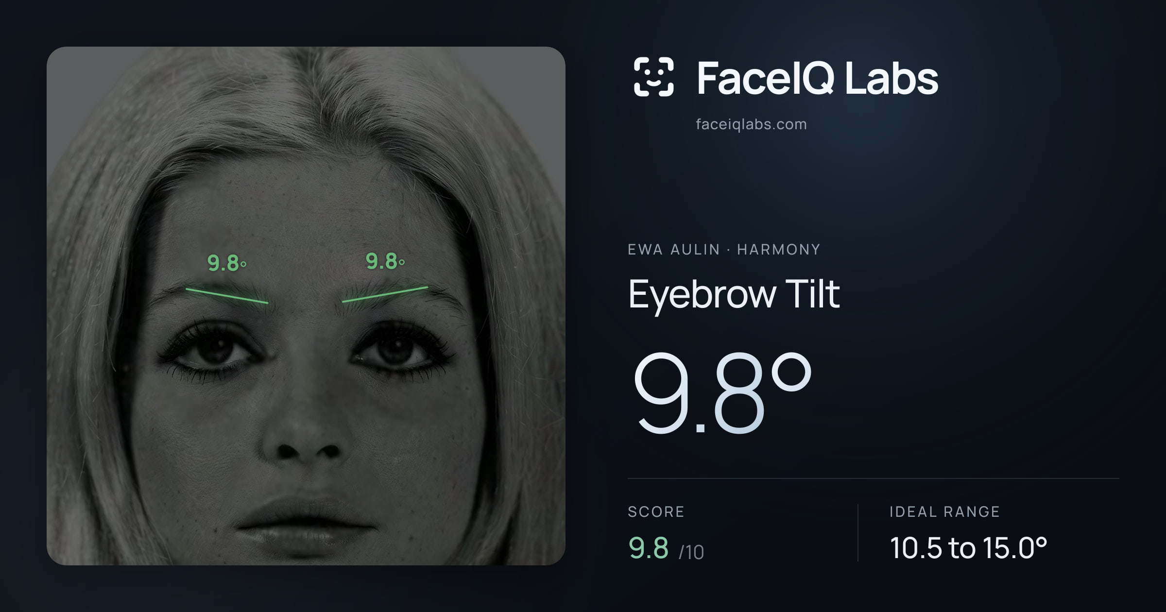 Ewa Aulin Eyebrow Tilt: 9.8°, drawn on the photo