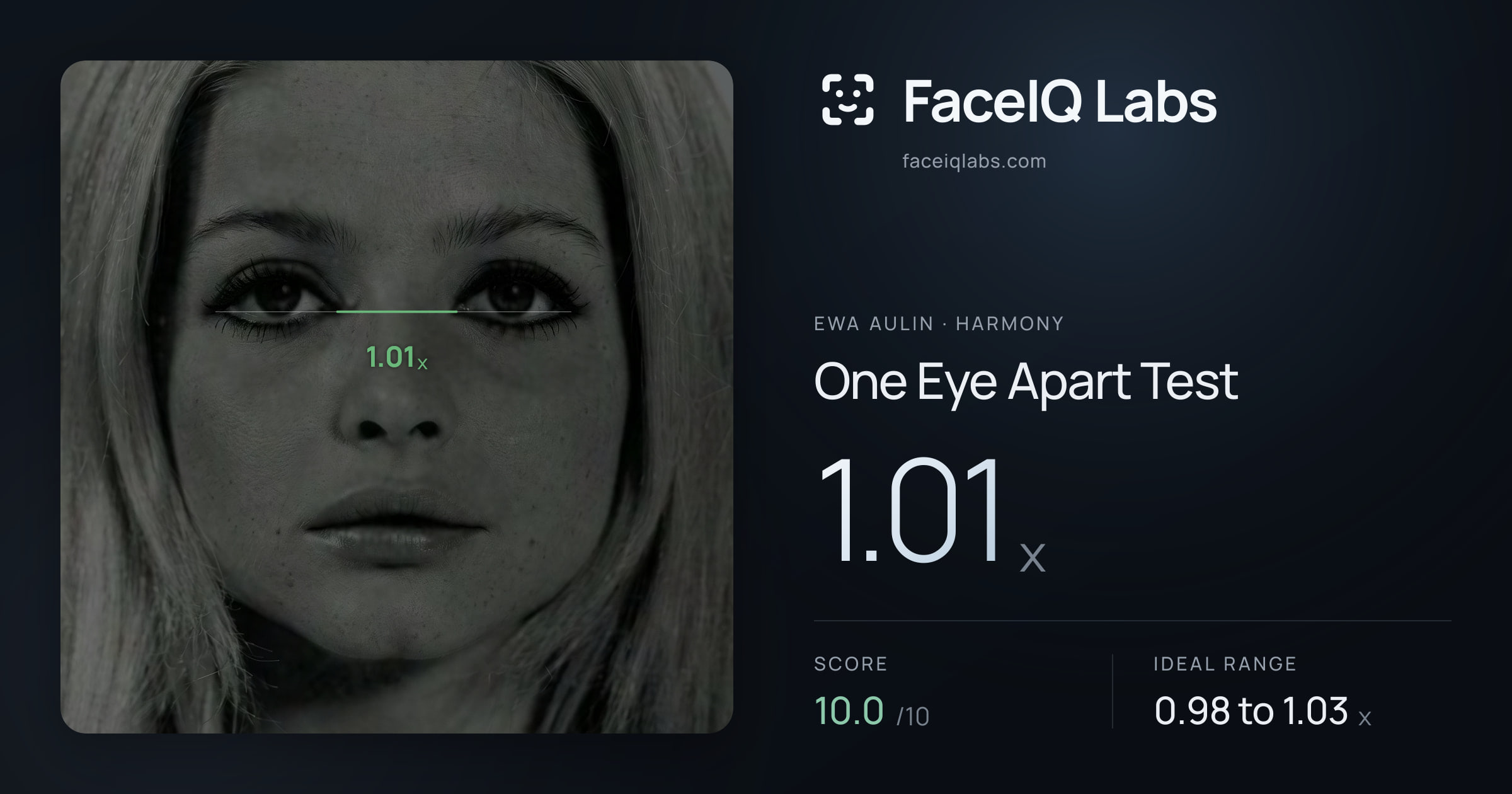 Ewa Aulin One Eye Apart Test: 1.01x, drawn on the photo