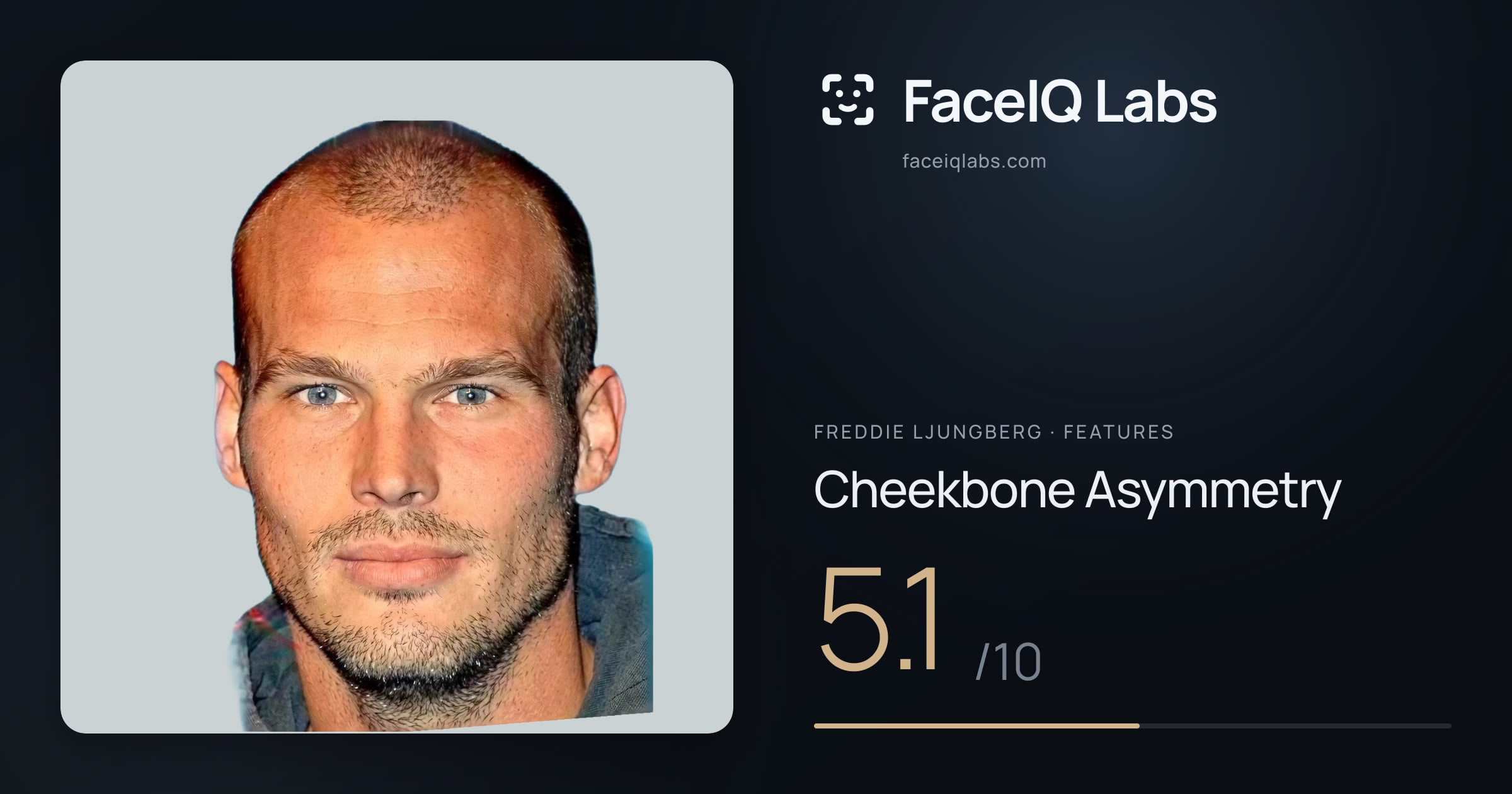 Freddie Ljungberg Cheekbone Asymmetry: 5.1/10, drawn on the photo