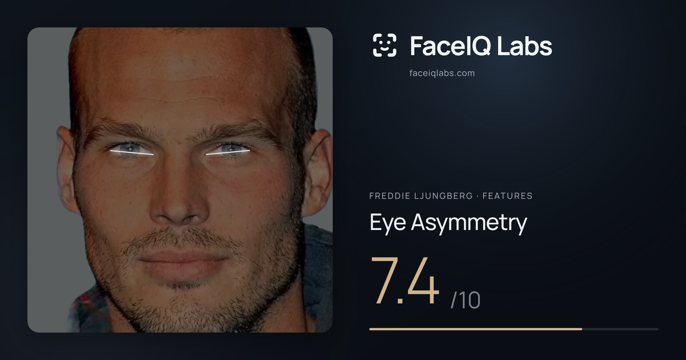 Freddie Ljungberg Eye Asymmetry: 7.4/10, drawn on the photo