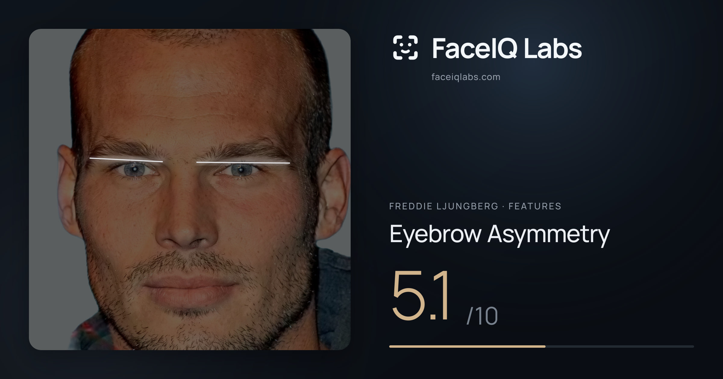Freddie Ljungberg Eyebrow Asymmetry: 5.1/10, drawn on the photo