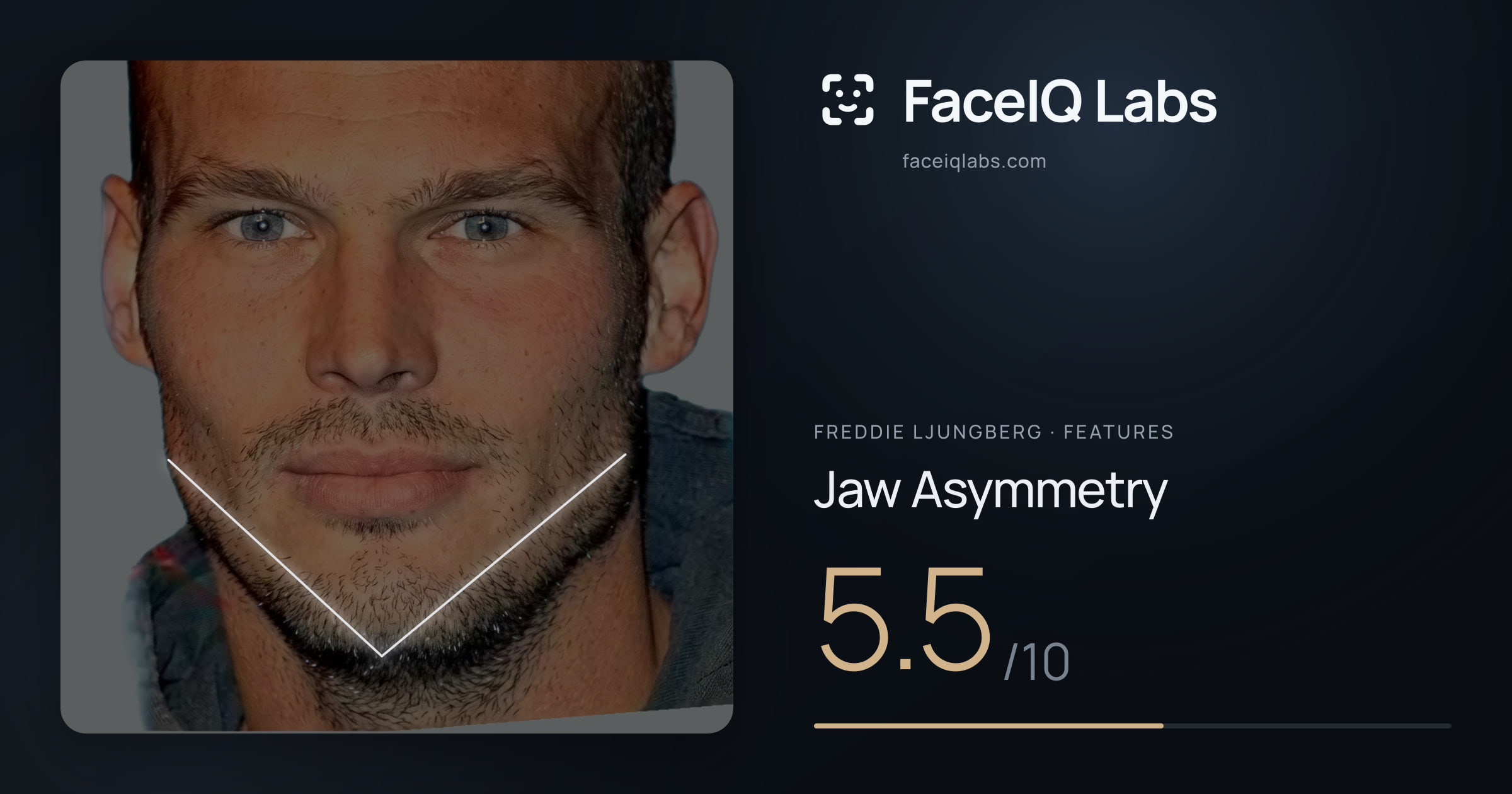 Freddie Ljungberg Jaw Asymmetry: 5.5/10, drawn on the photo