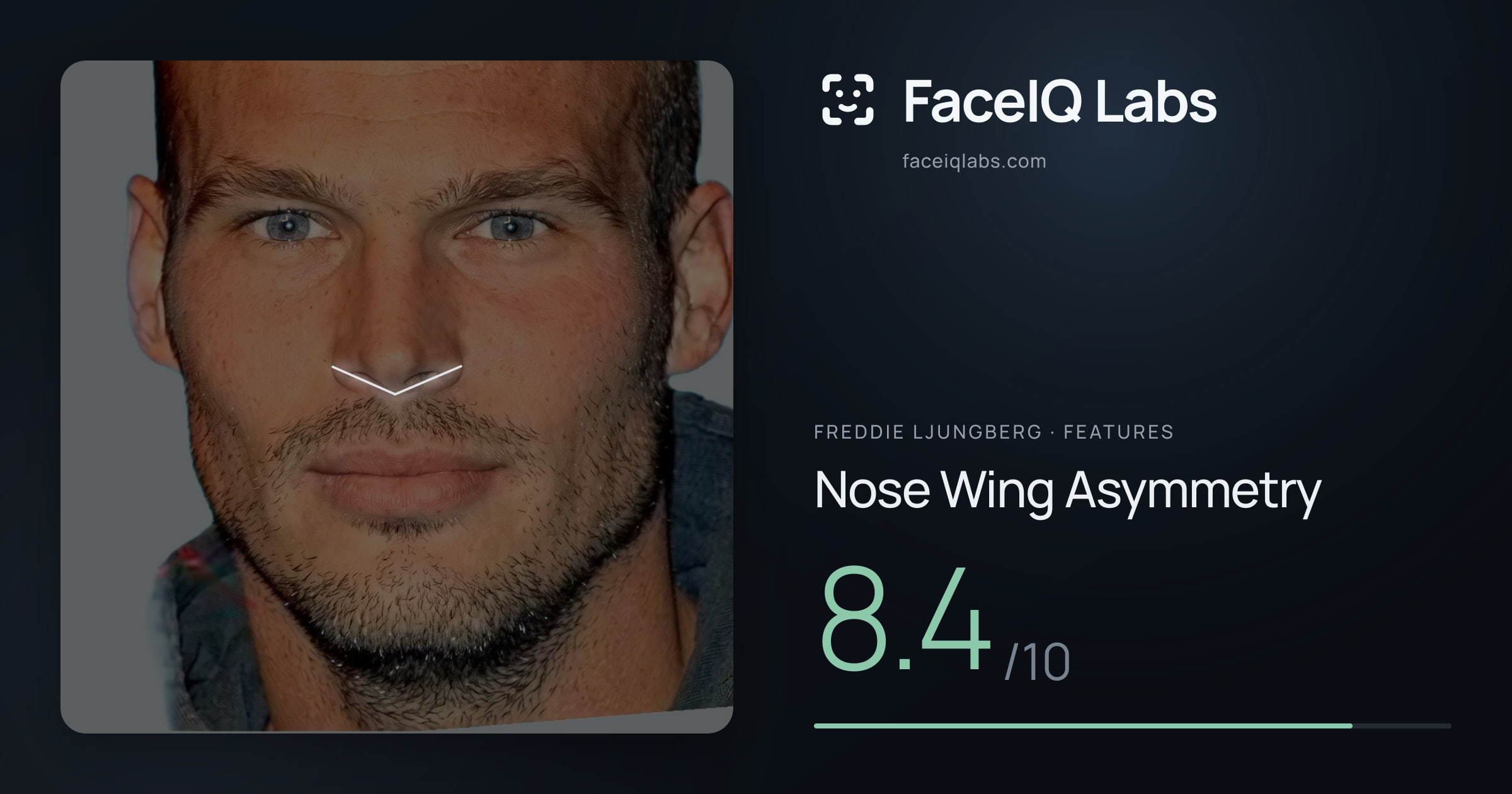 Freddie Ljungberg Nose Wing Asymmetry: 8.4/10, drawn on the photo