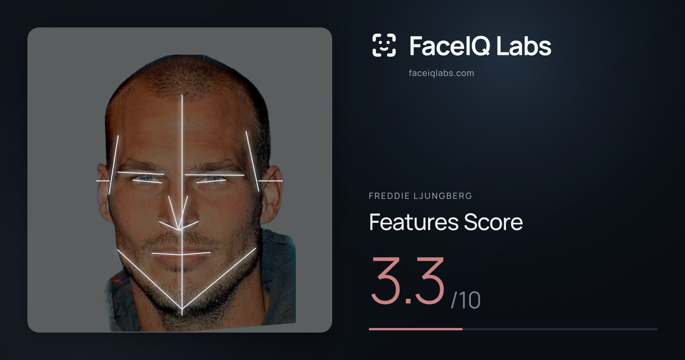 Freddie Ljungberg Features: 3.3/10, with each assessment drawn on the photo
