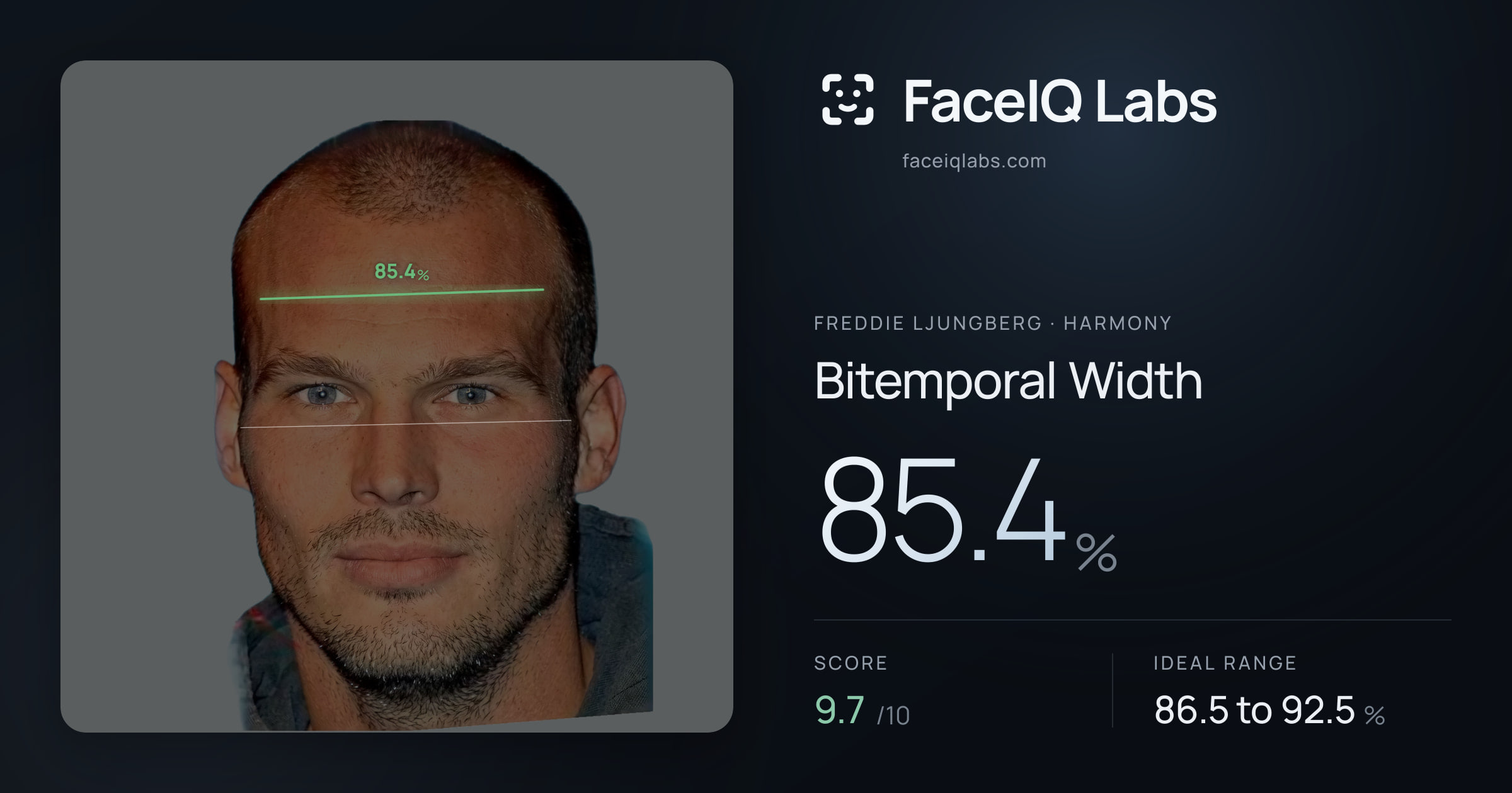 Freddie Ljungberg Bitemporal Width: 85.4%, drawn on the photo