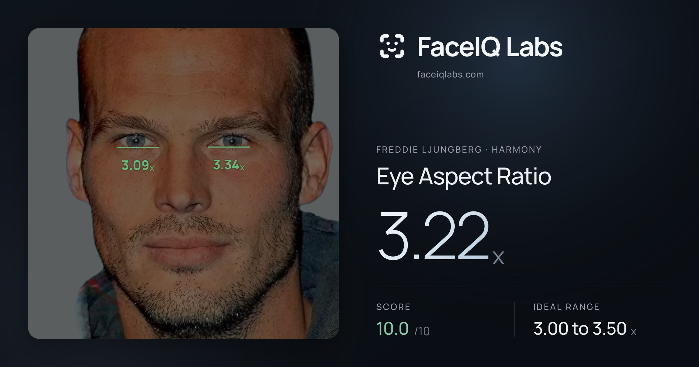 Freddie Ljungberg Eye Aspect Ratio: 3.22x, drawn on the photo