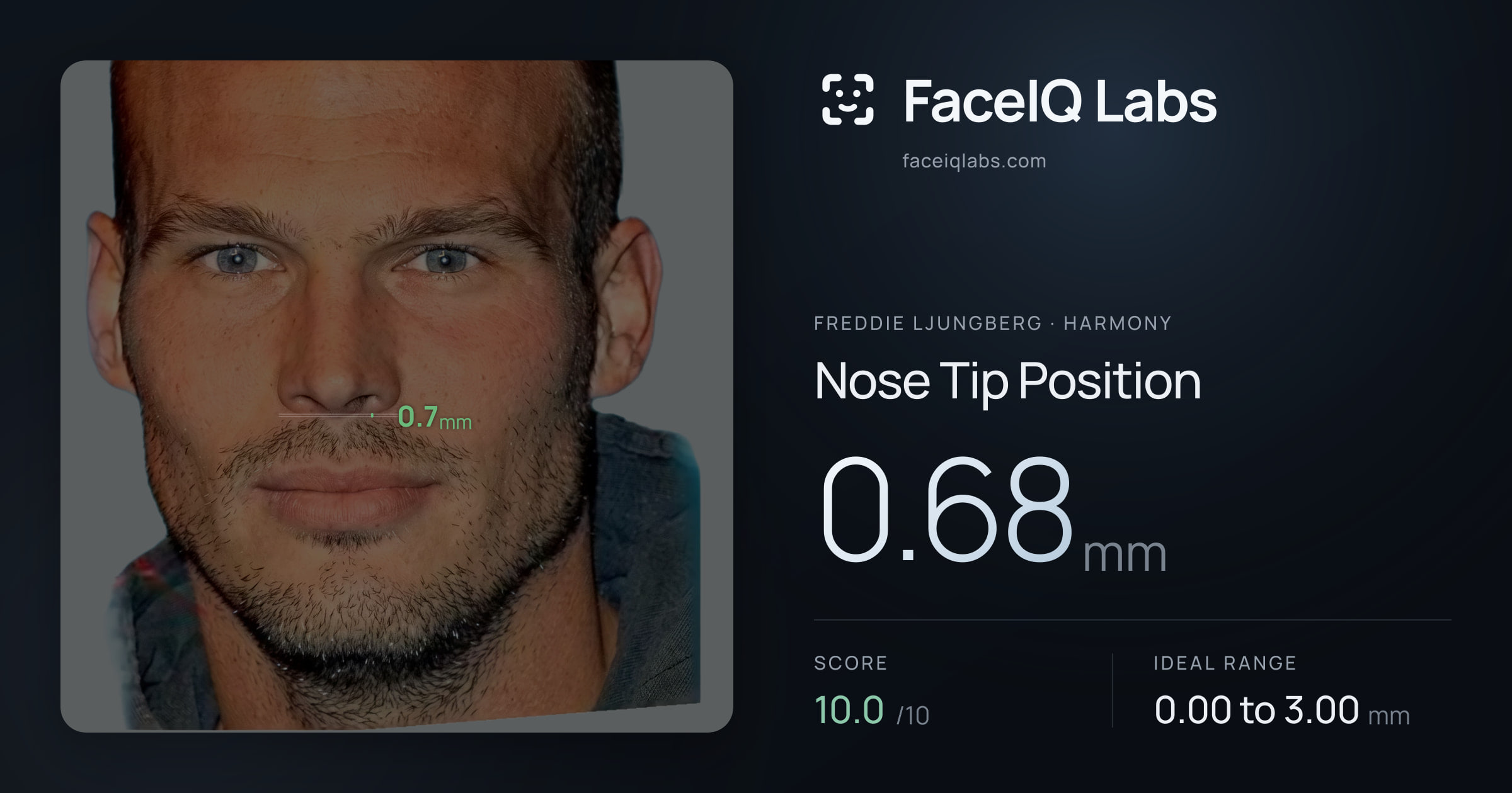 Freddie Ljungberg Nose Tip Position: 0.68mm, drawn on the photo
