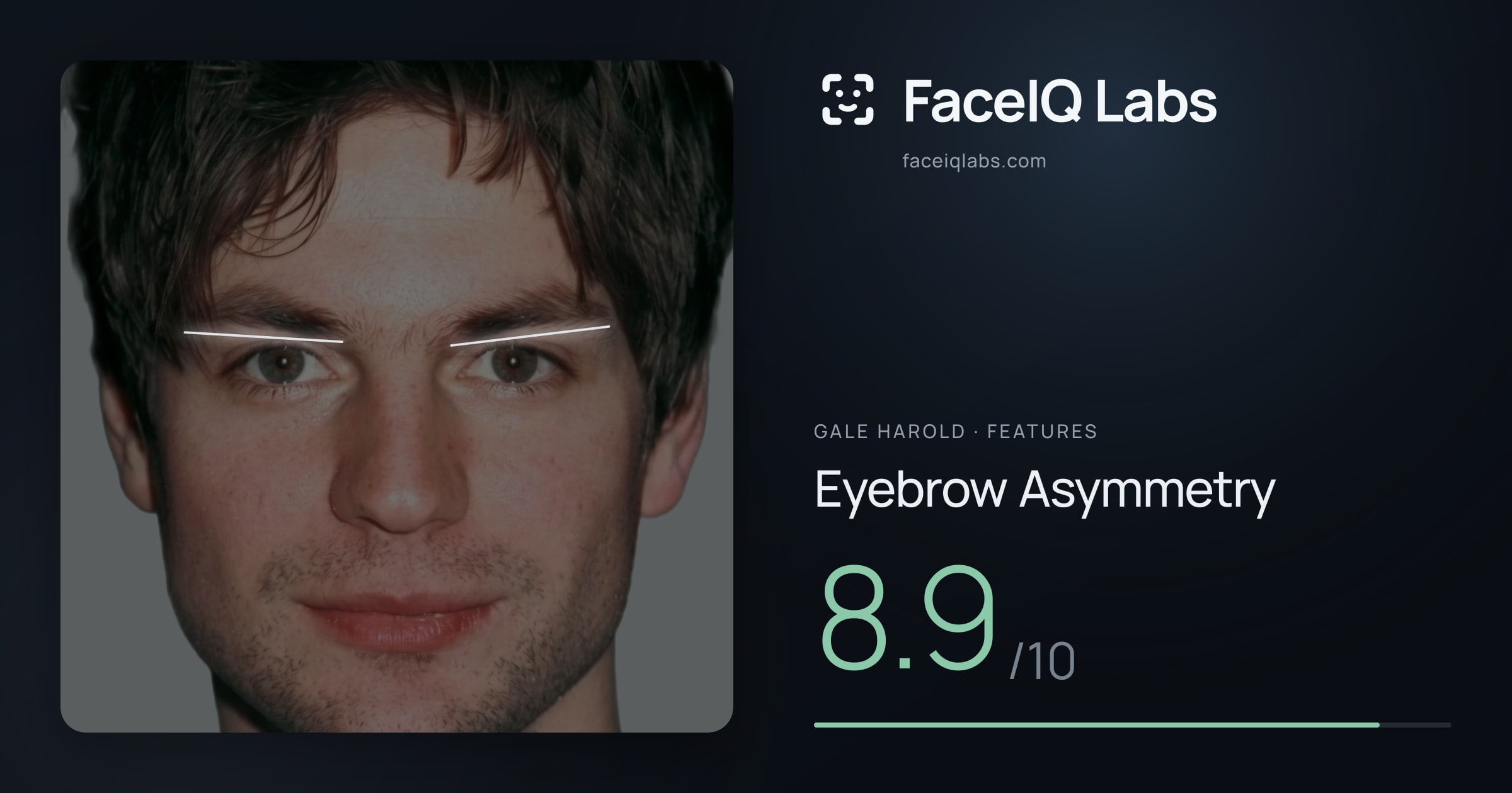 Gale Harold Eyebrow Asymmetry: 8.9/10, drawn on the photo