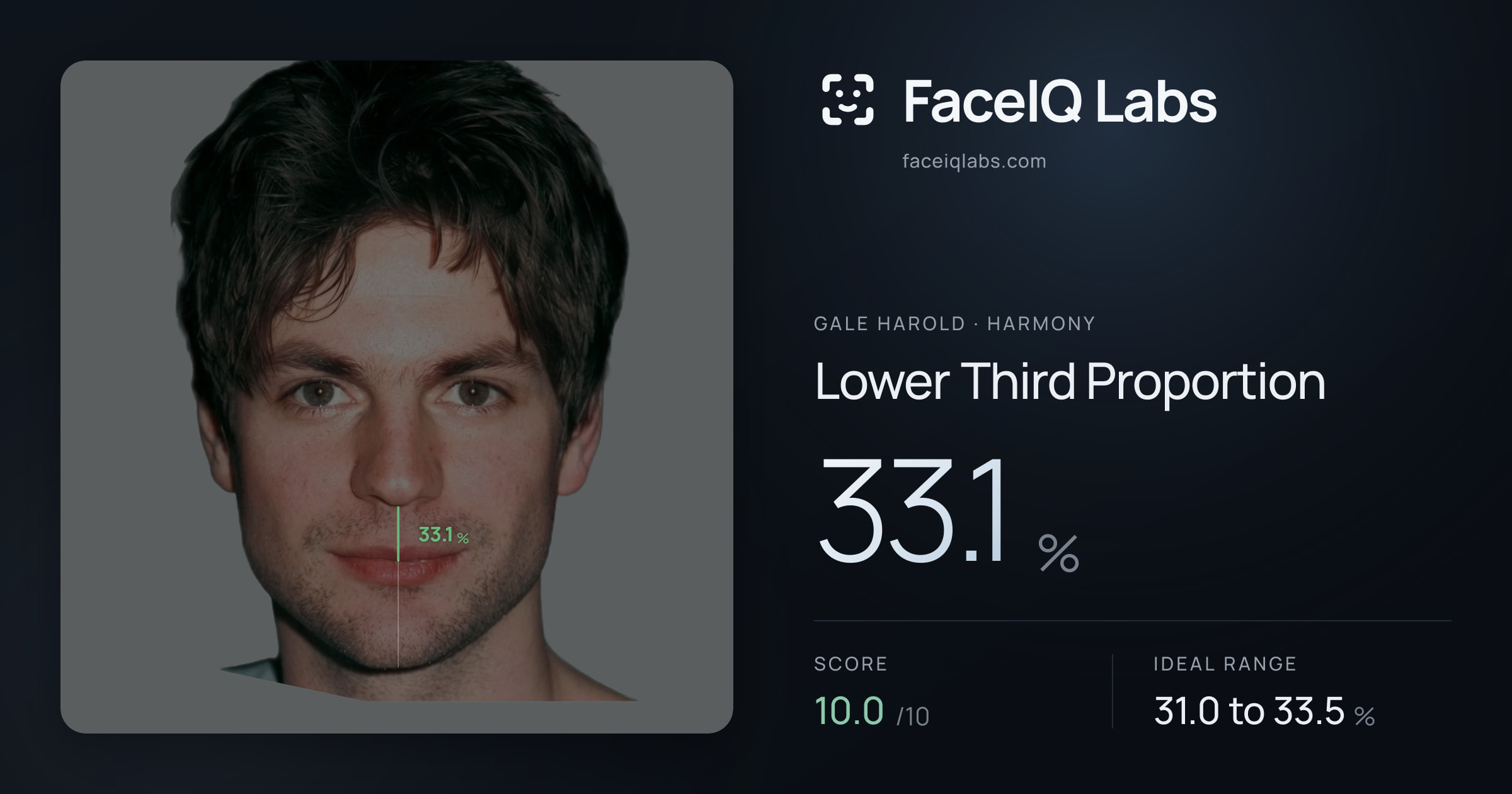 Gale Harold Lower Third Proportion: 33.1%, drawn on the photo