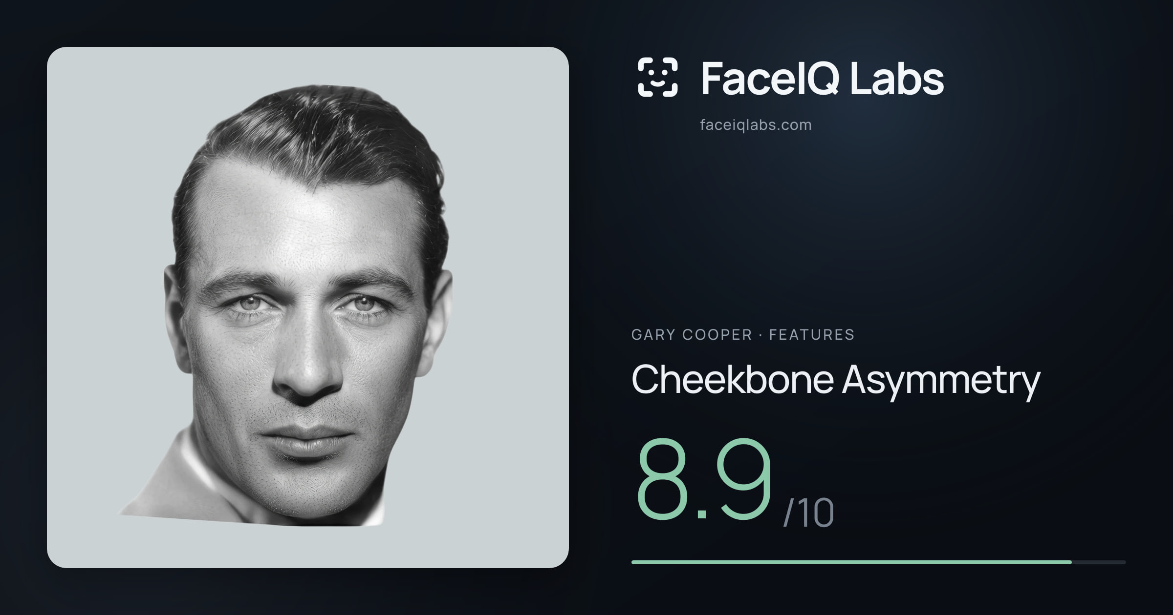 Gary Cooper Cheekbone Asymmetry: 8.9/10, drawn on the photo