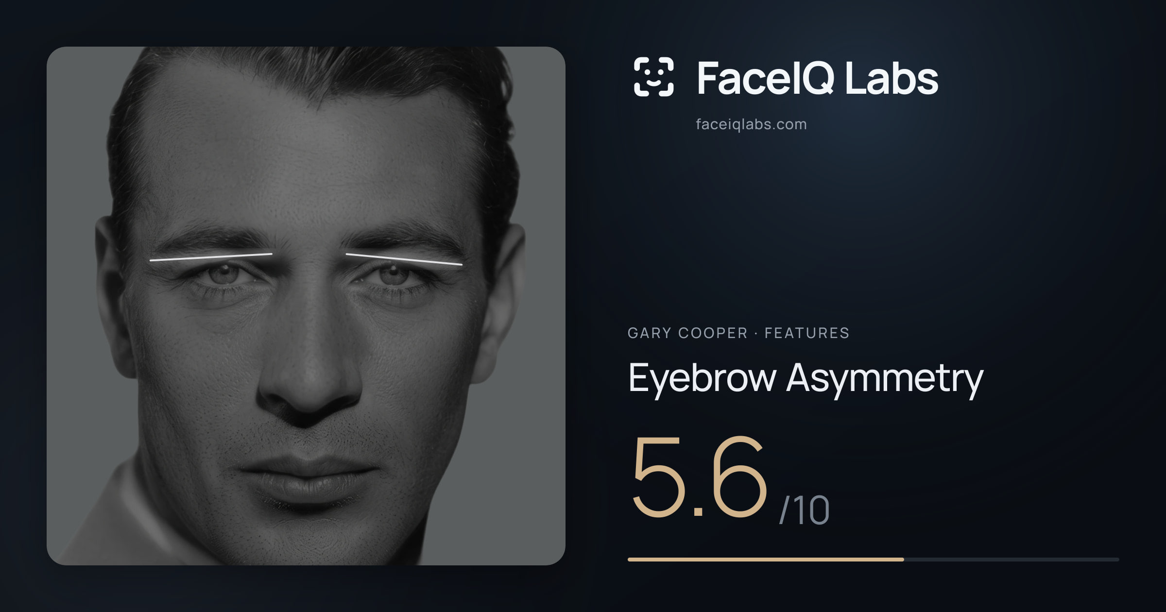 Gary Cooper Eyebrow Asymmetry: 5.6/10, drawn on the photo