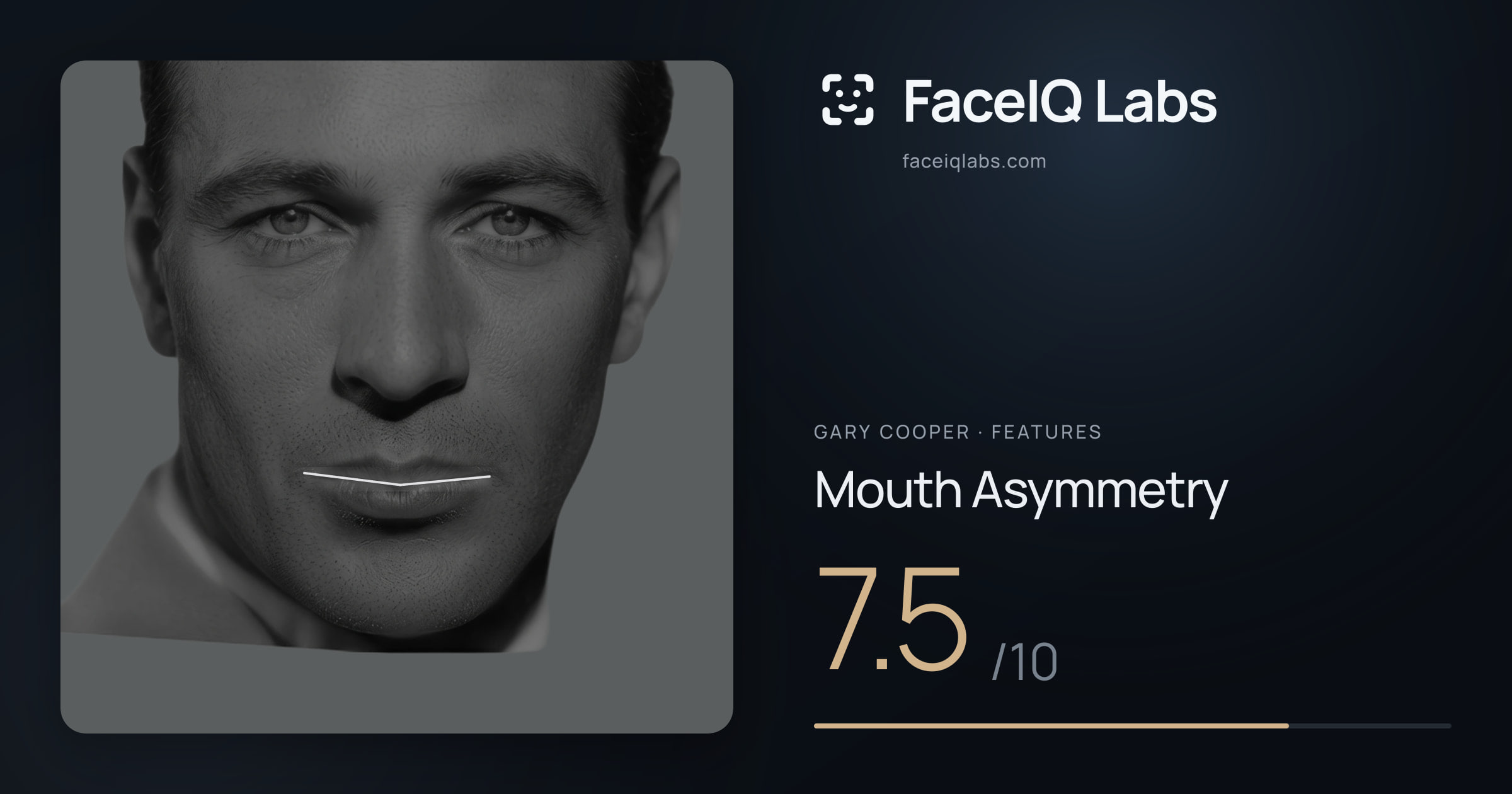Gary Cooper Mouth Asymmetry: 7.5/10, drawn on the photo