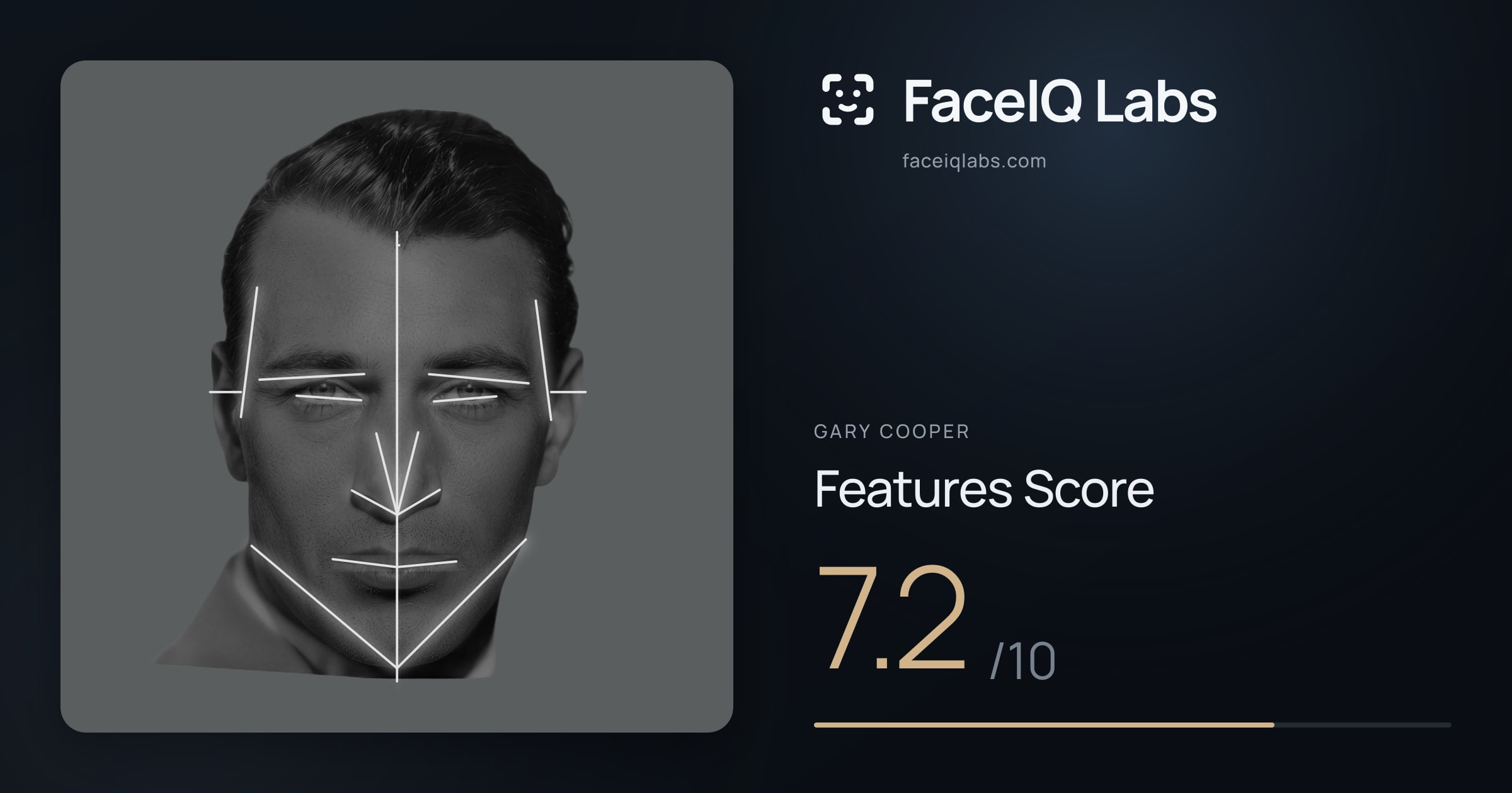 Gary Cooper Features: 7.2/10, with each assessment drawn on the photo
