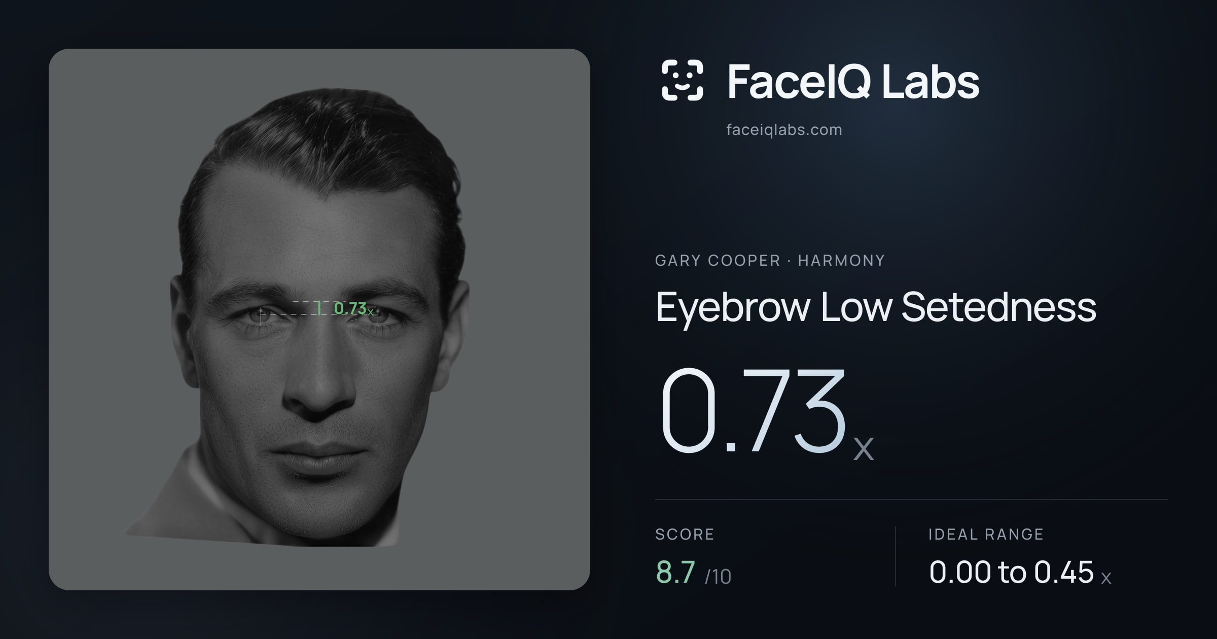 Gary Cooper Eyebrow Low Setedness: 0.73x, drawn on the photo