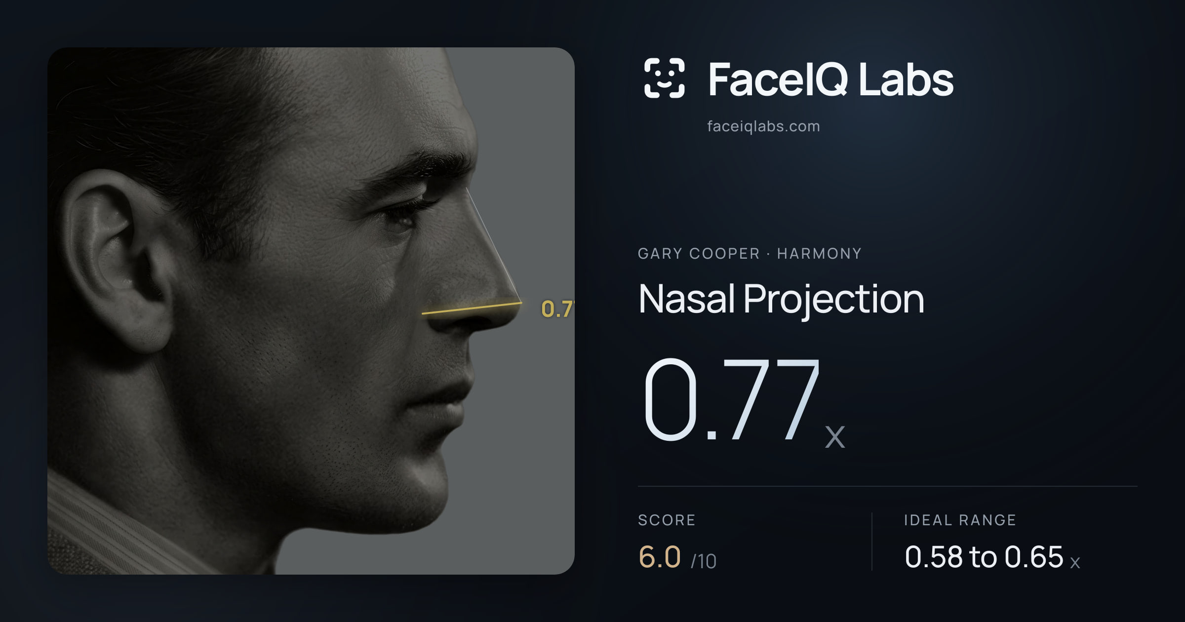 Gary Cooper Nasal Projection: 0.77x, drawn on the photo